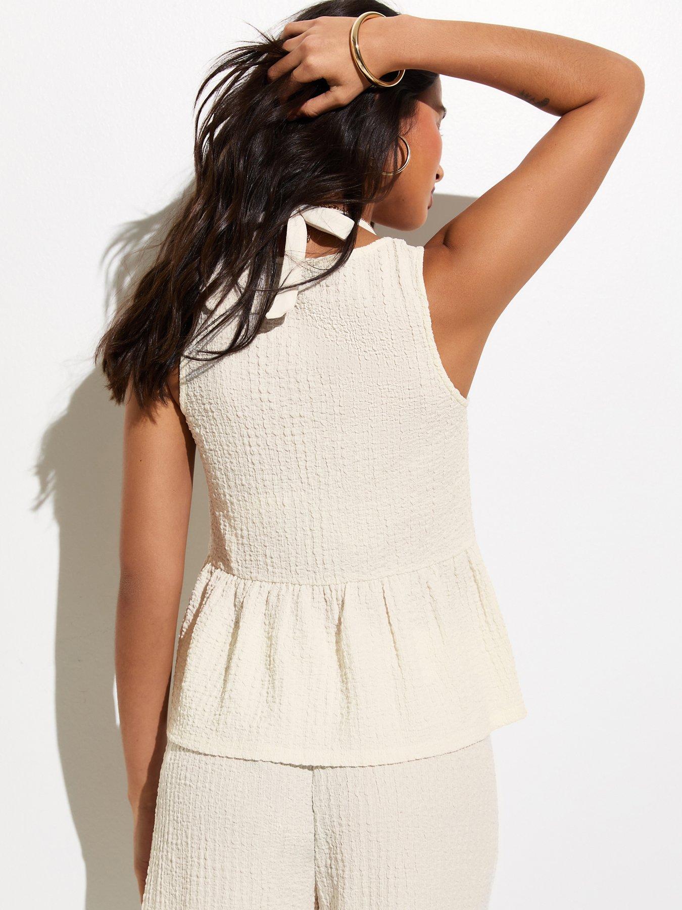 Image 2 of 7 of New Look Off White Textured Jersey Peplum Beach Top