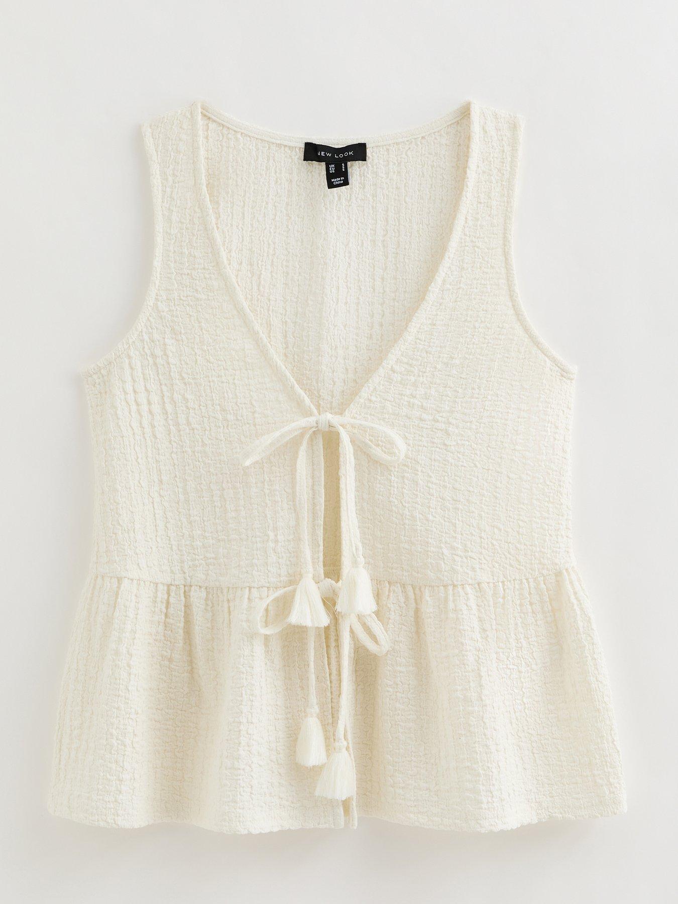 Image 7 of 7 of New Look Off White Textured Jersey Peplum Beach Top
