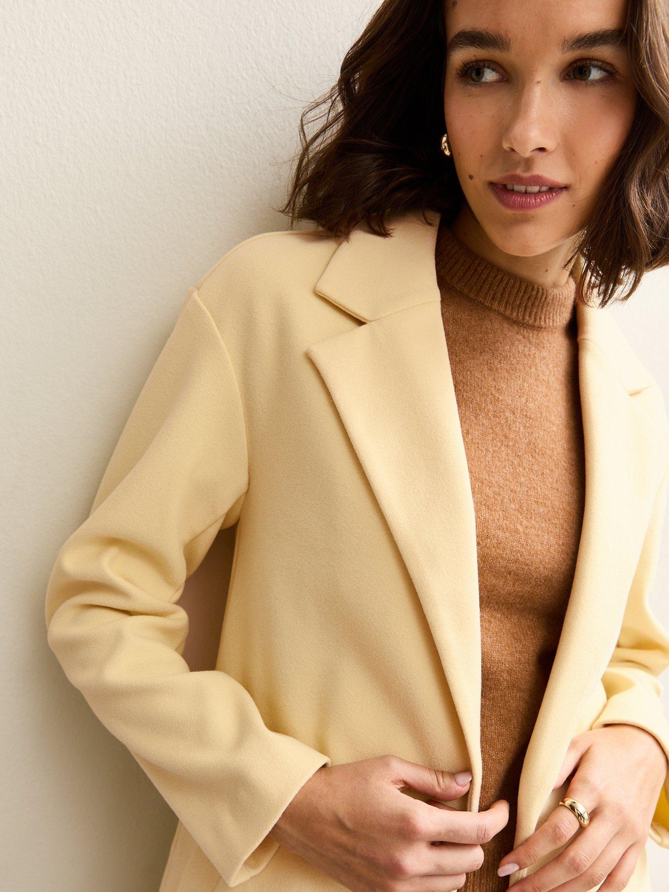 Image 4 of 5 of New Look Open Front Longline Coat - Light Yellow