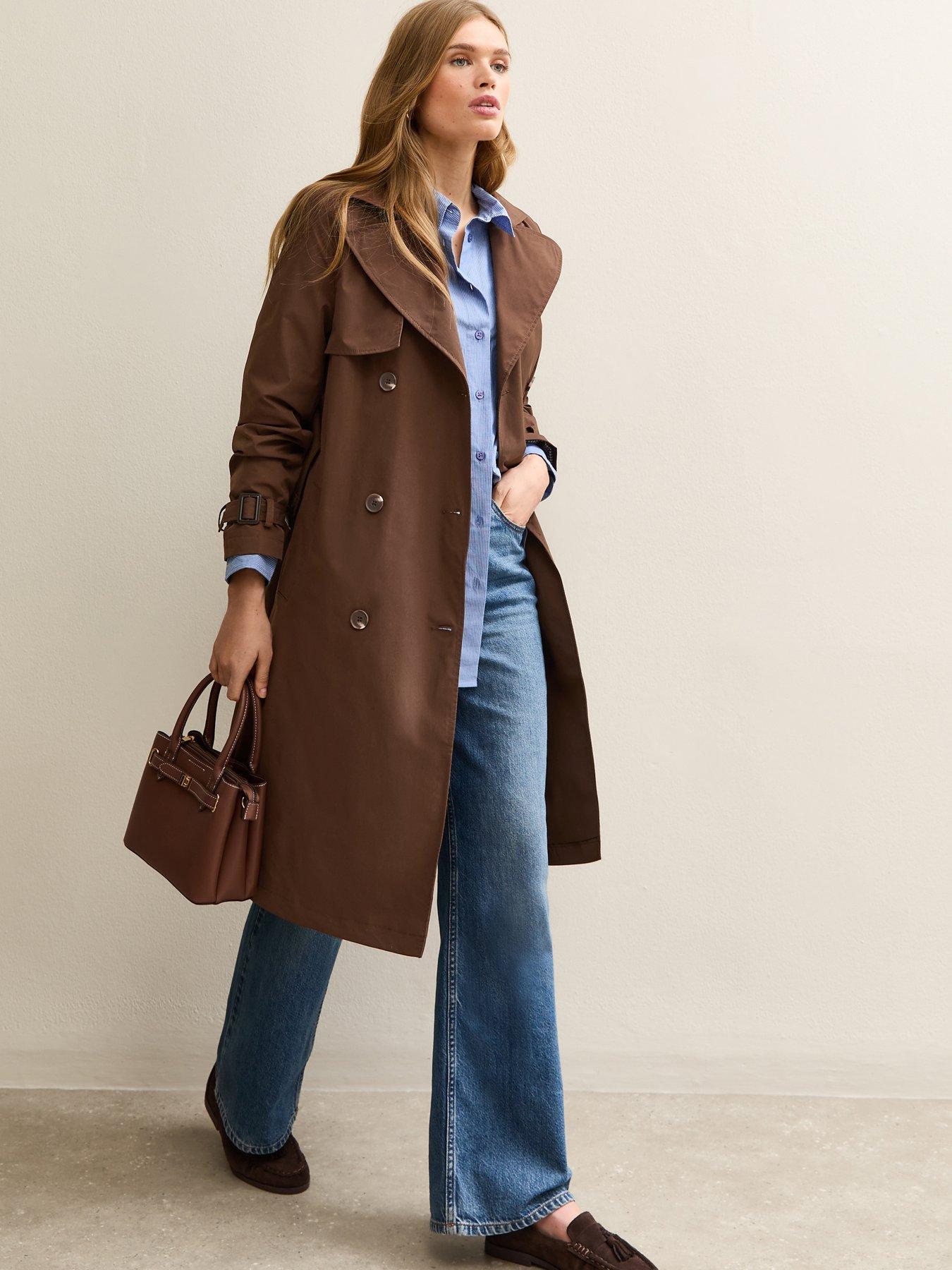 Image 3 of 6 of New Look Double Breasted Trench Coat - Dark Brown