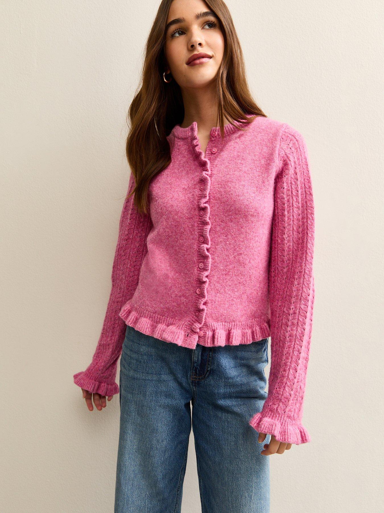 new-look-frilly-button-front-cardigan-pink