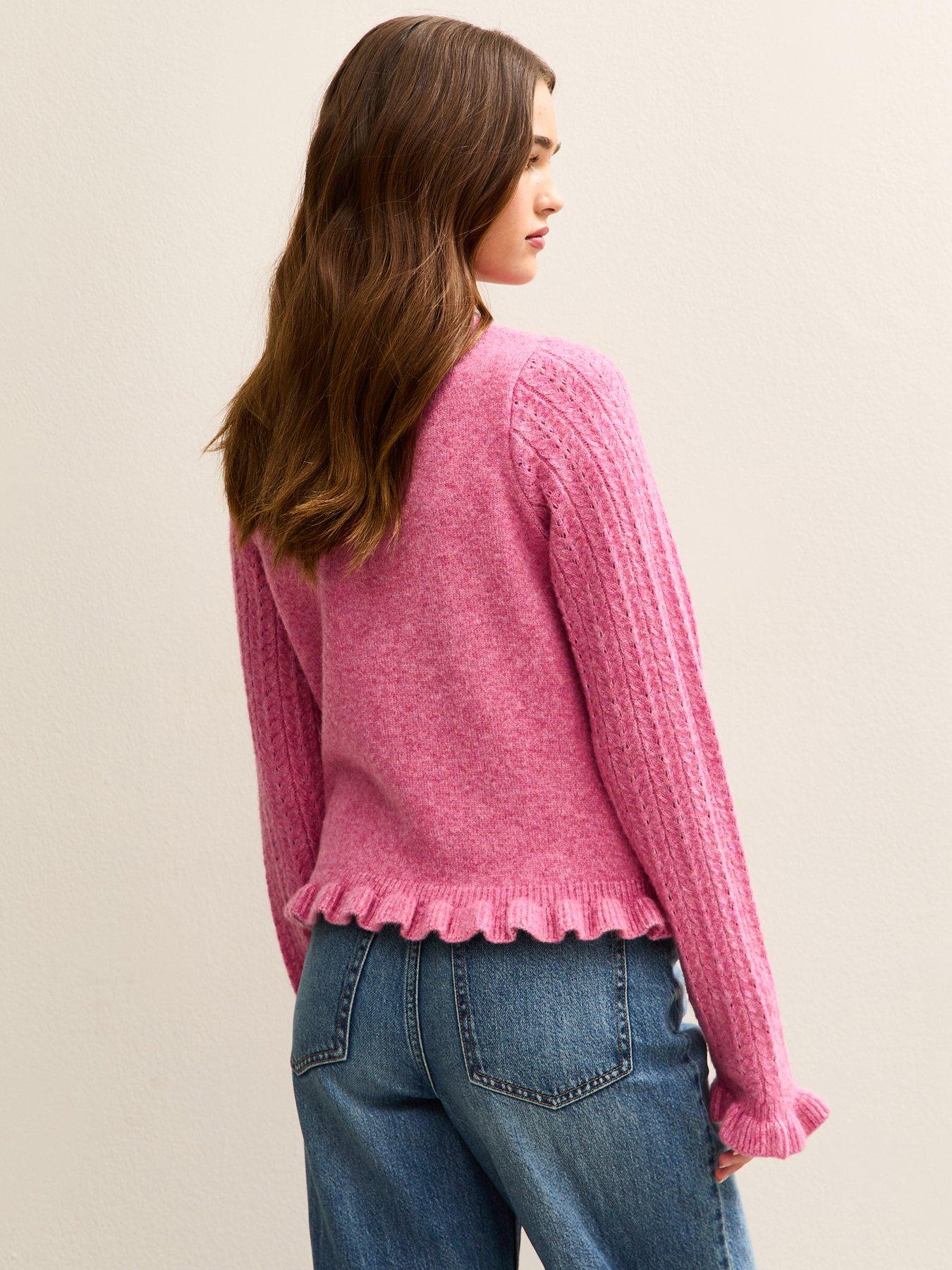 Image 2 of 5 of New Look Frilly Button Front Cardigan - Pink