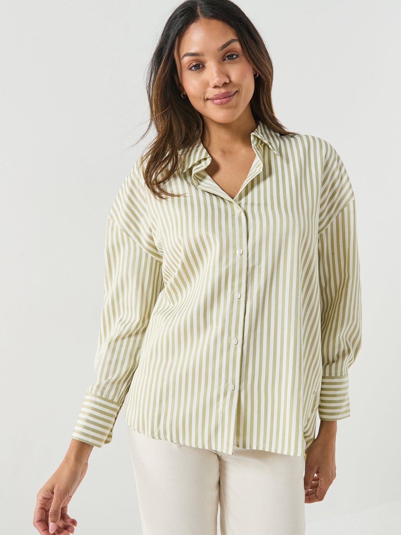 Image 1 of 5 of JDY Jdyvesper Loose Long Sleeve Striped Shirt - Cloud Dancer