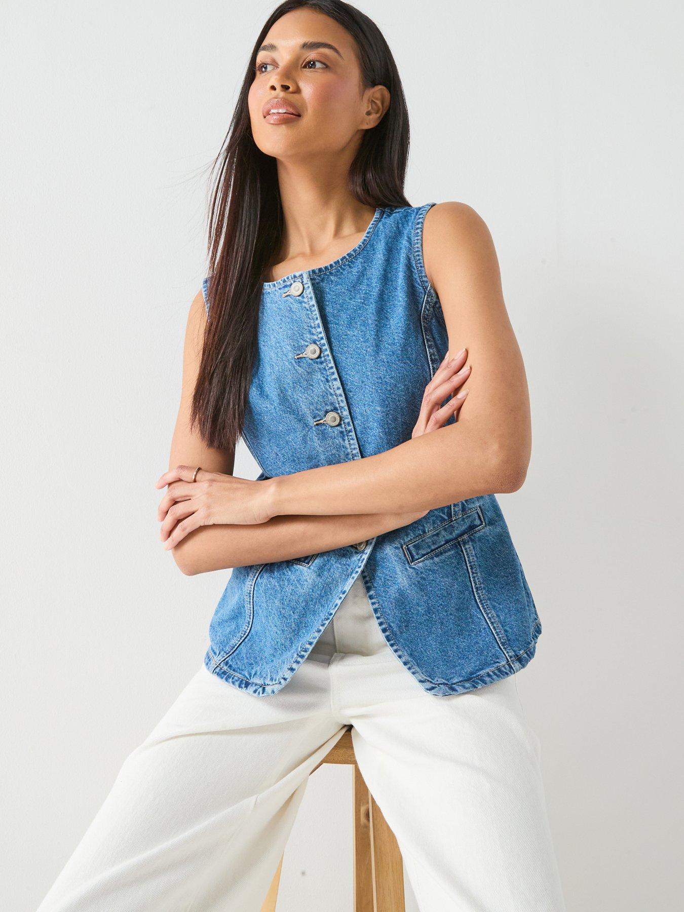 Image 1 of 6 of Only Giulina Sleeveless Button Front Waistcoat - Blue