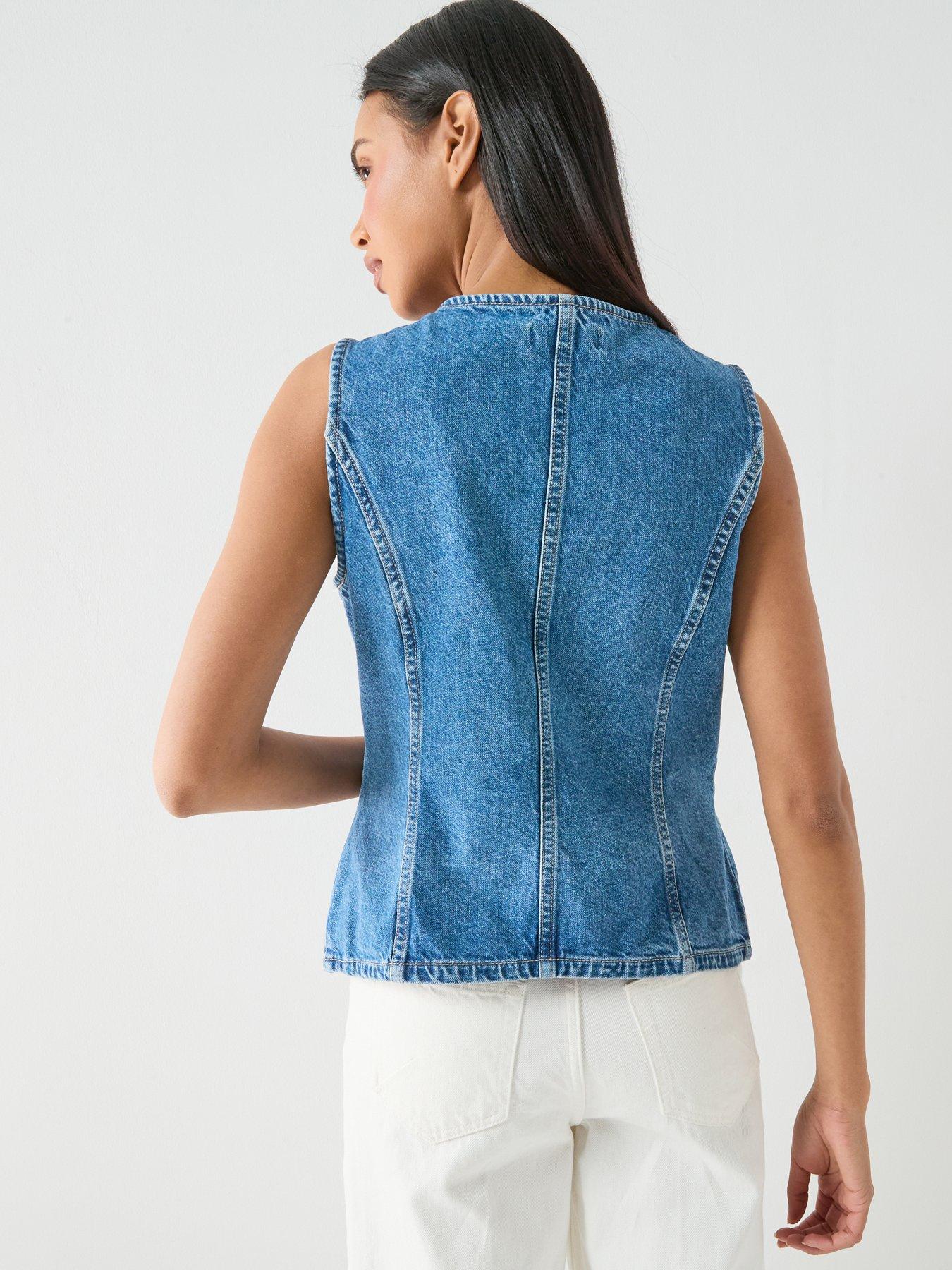 Image 2 of 6 of Only Giulina Sleeveless Button Front Waistcoat - Blue