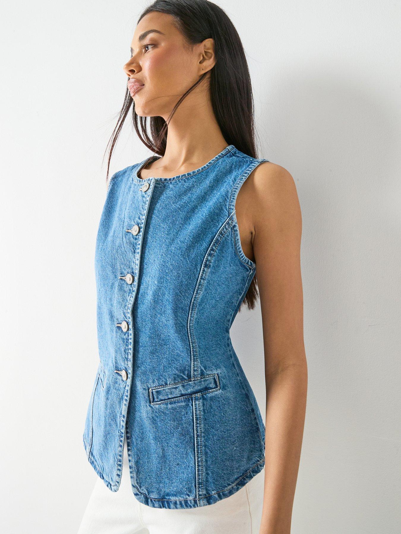 Image 4 of 6 of Only Giulina Sleeveless Button Front Waistcoat - Blue