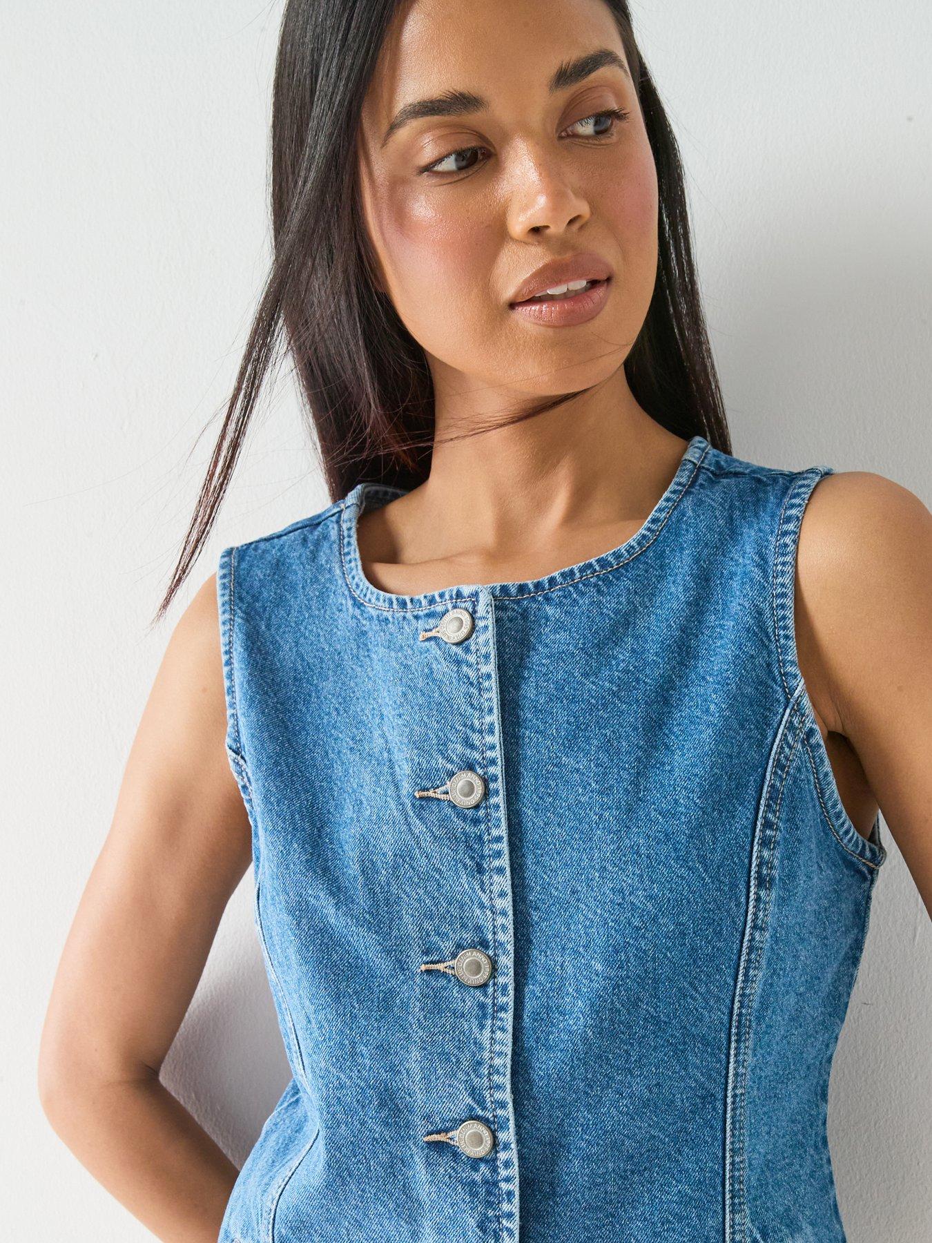 Image 5 of 6 of Only Giulina Sleeveless Button Front Waistcoat - Blue