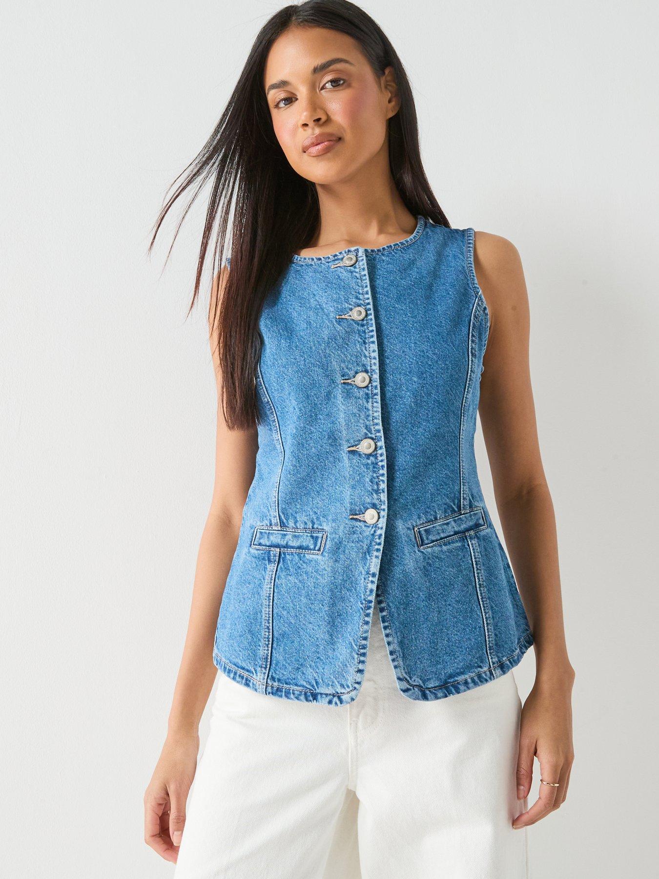 Image 6 of 6 of Only Giulina Sleeveless Button Front Waistcoat - Blue