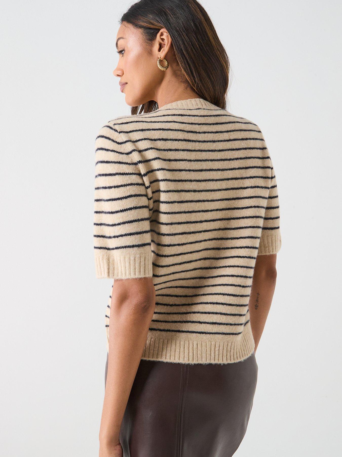 only-chester-short-sleeve-striped-cardigan-nbsp--creamstillFront