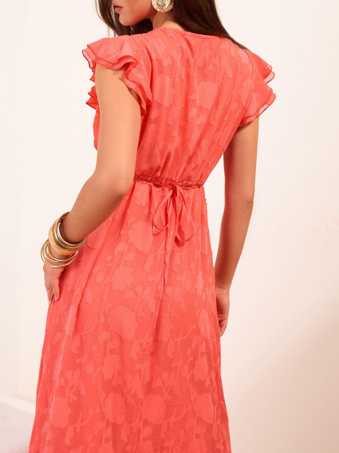 Image 2 of 4 of Friends Like These Burnout Ruffle Midaxi - Coral