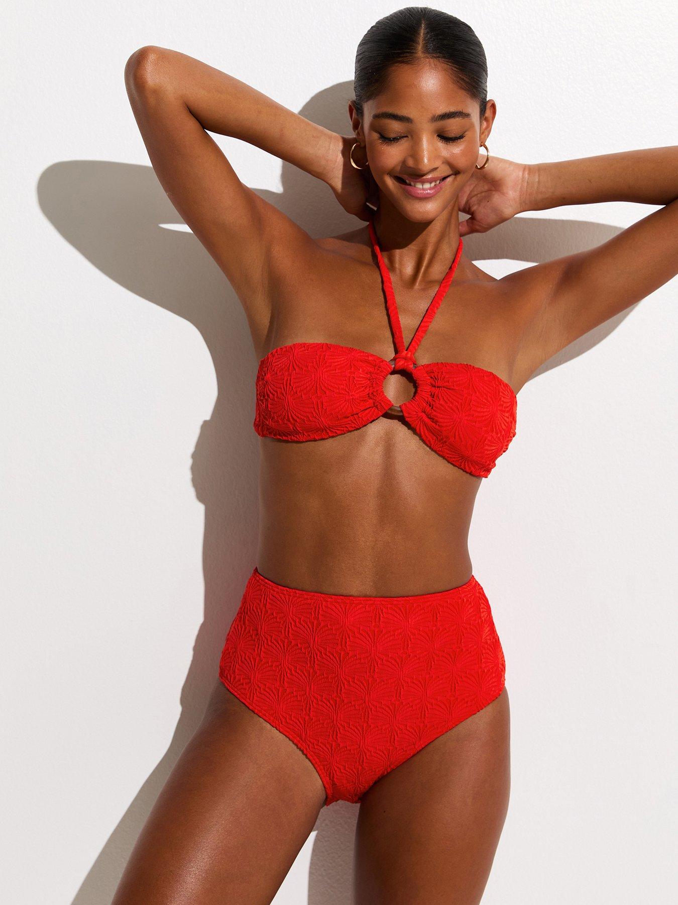 new-look-textured-halter-neck-bandeau-bikini-top-bright-redfront
