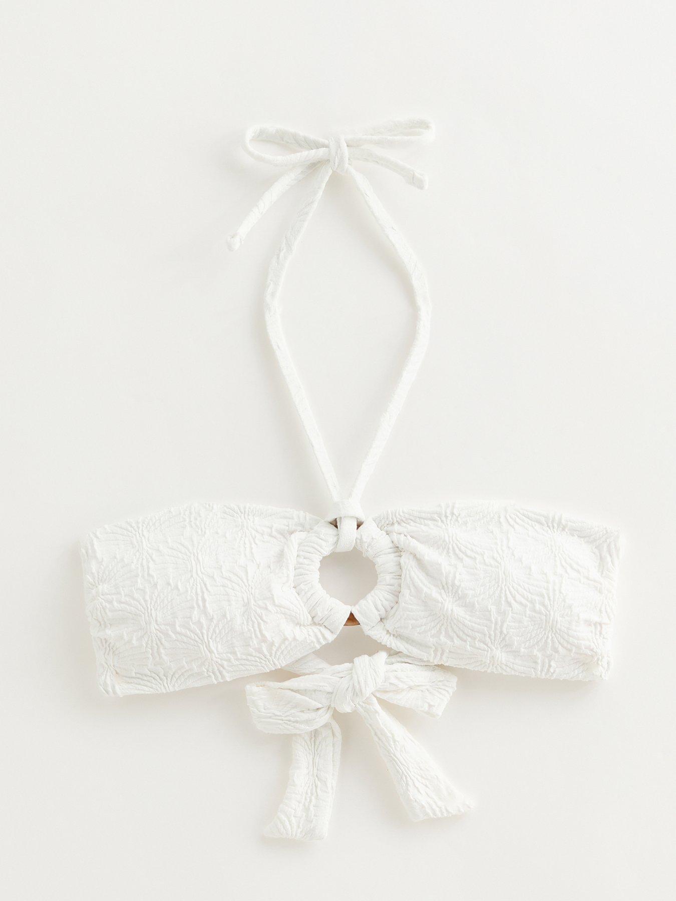 Image 6 of 6 of New Look Textured Halter Neck Bandeau Bikini Top - White