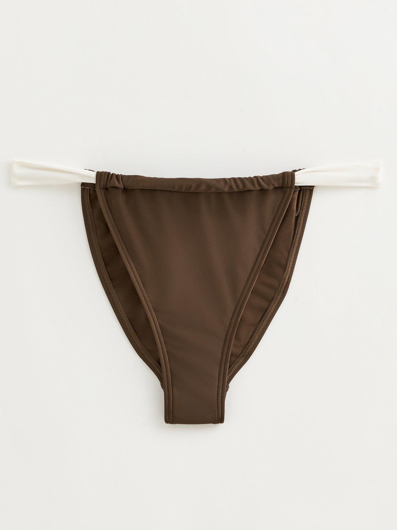 Image 6 of 6 of New Look Mid Brown Wide Strap Tanga Bikini Bottoms