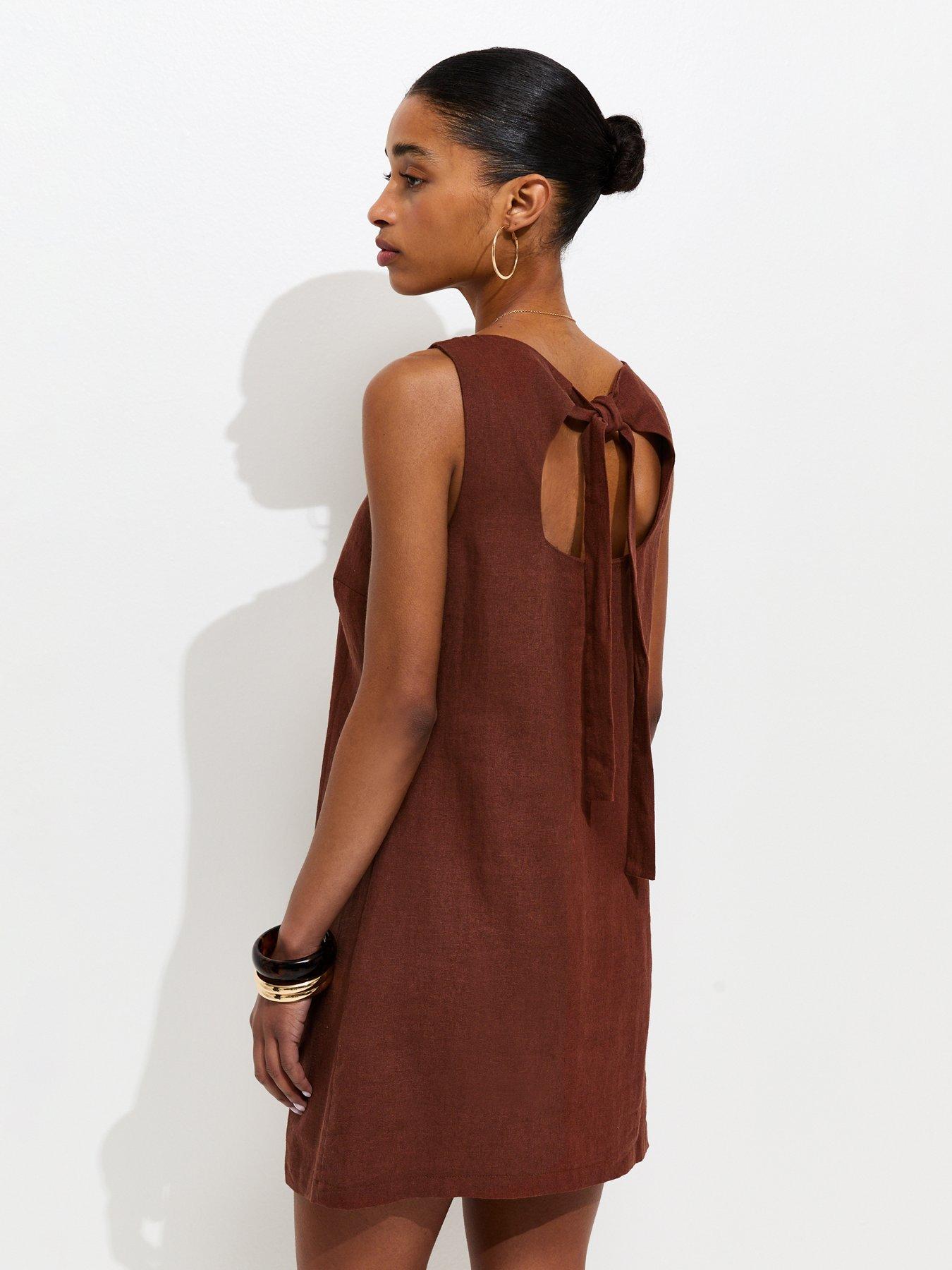 new-look-linen-blend-tie-back-mini-dress-brownstillFront