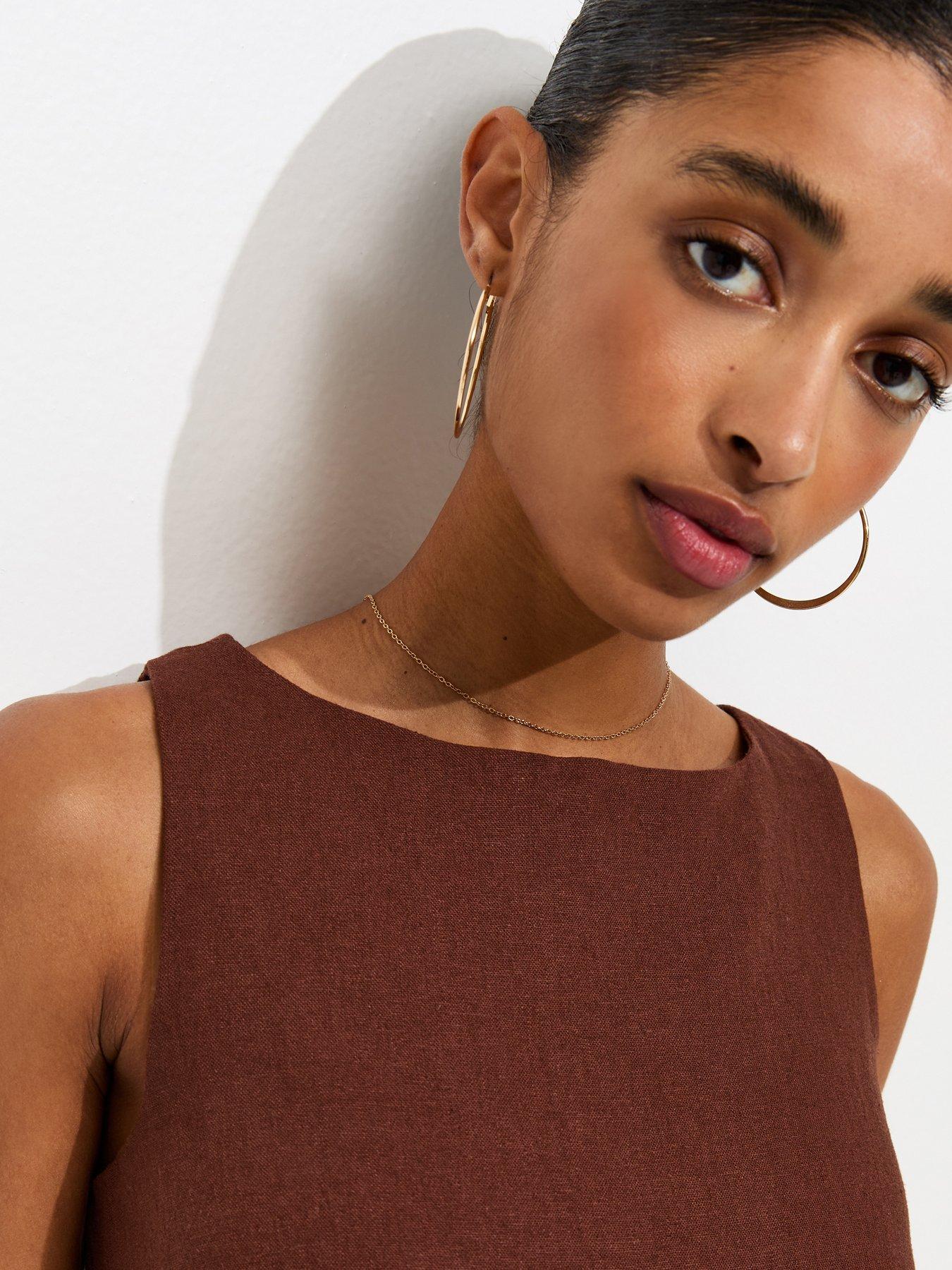 new-look-linen-blend-tie-back-mini-dress-brownoutfit