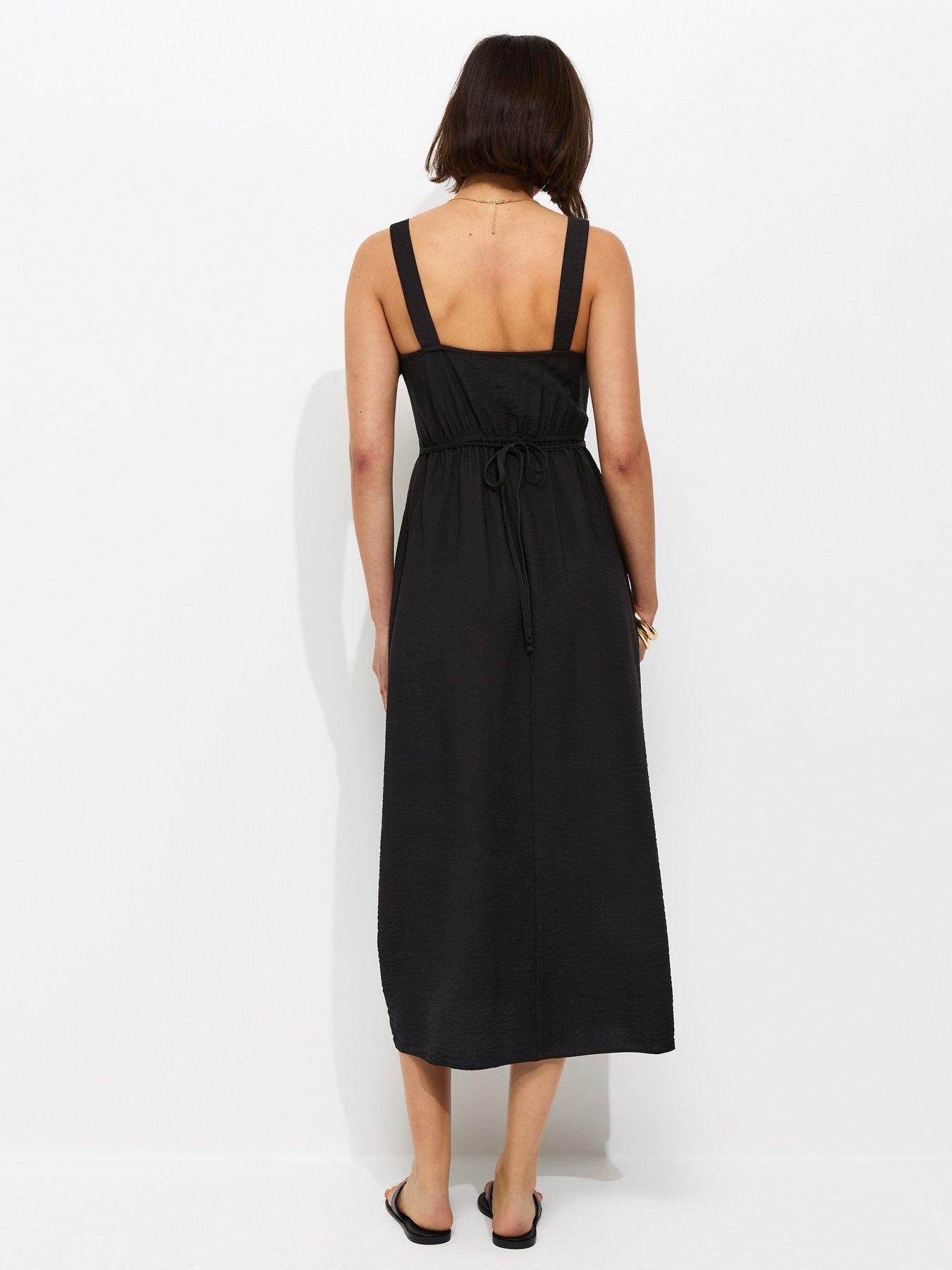 Image 2 of 5 of New Look Square Neck Frilly Trim Midi Dress - Black