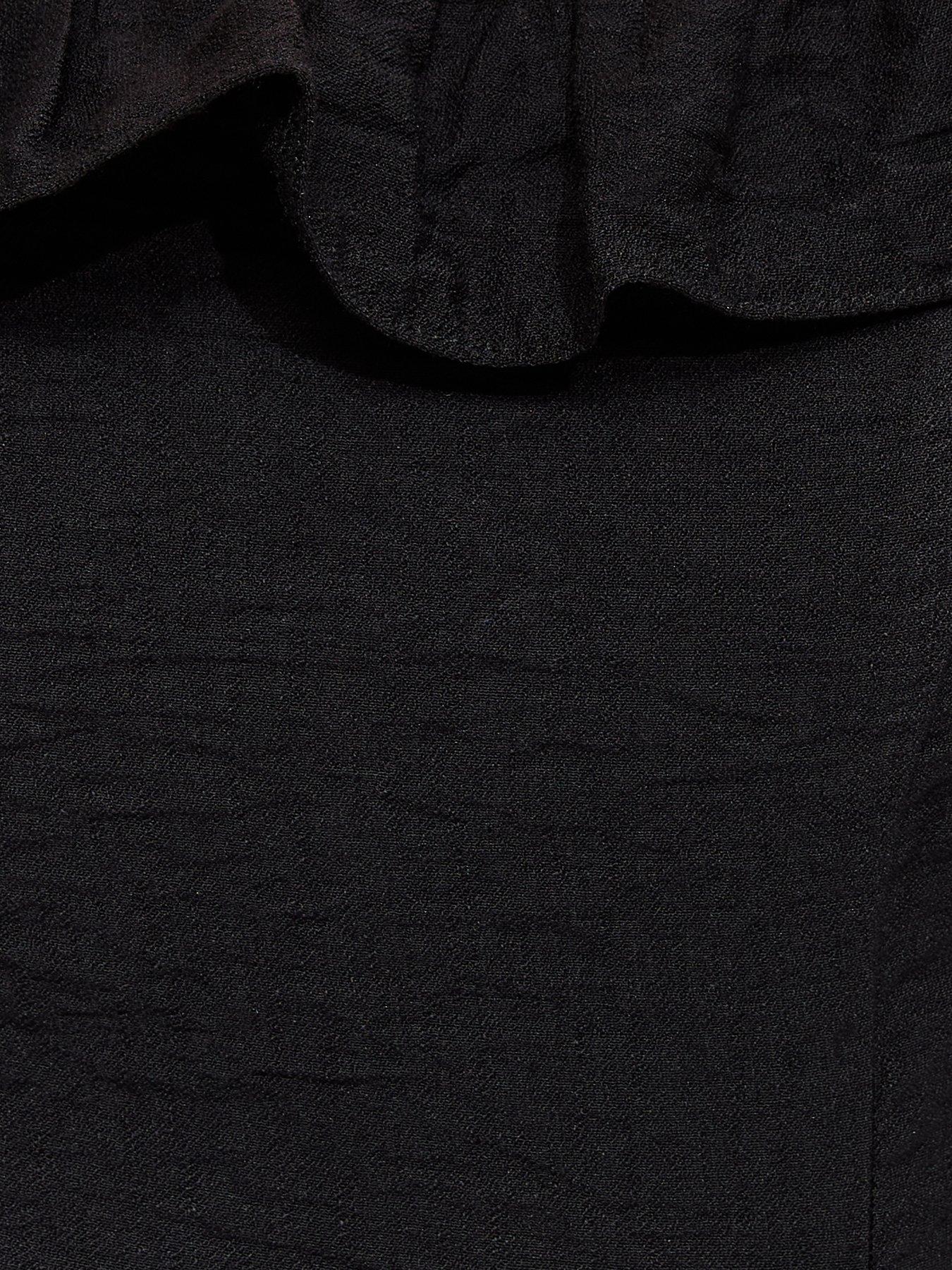 Image 4 of 5 of New Look Square Neck Frilly Trim Midi Dress - Black