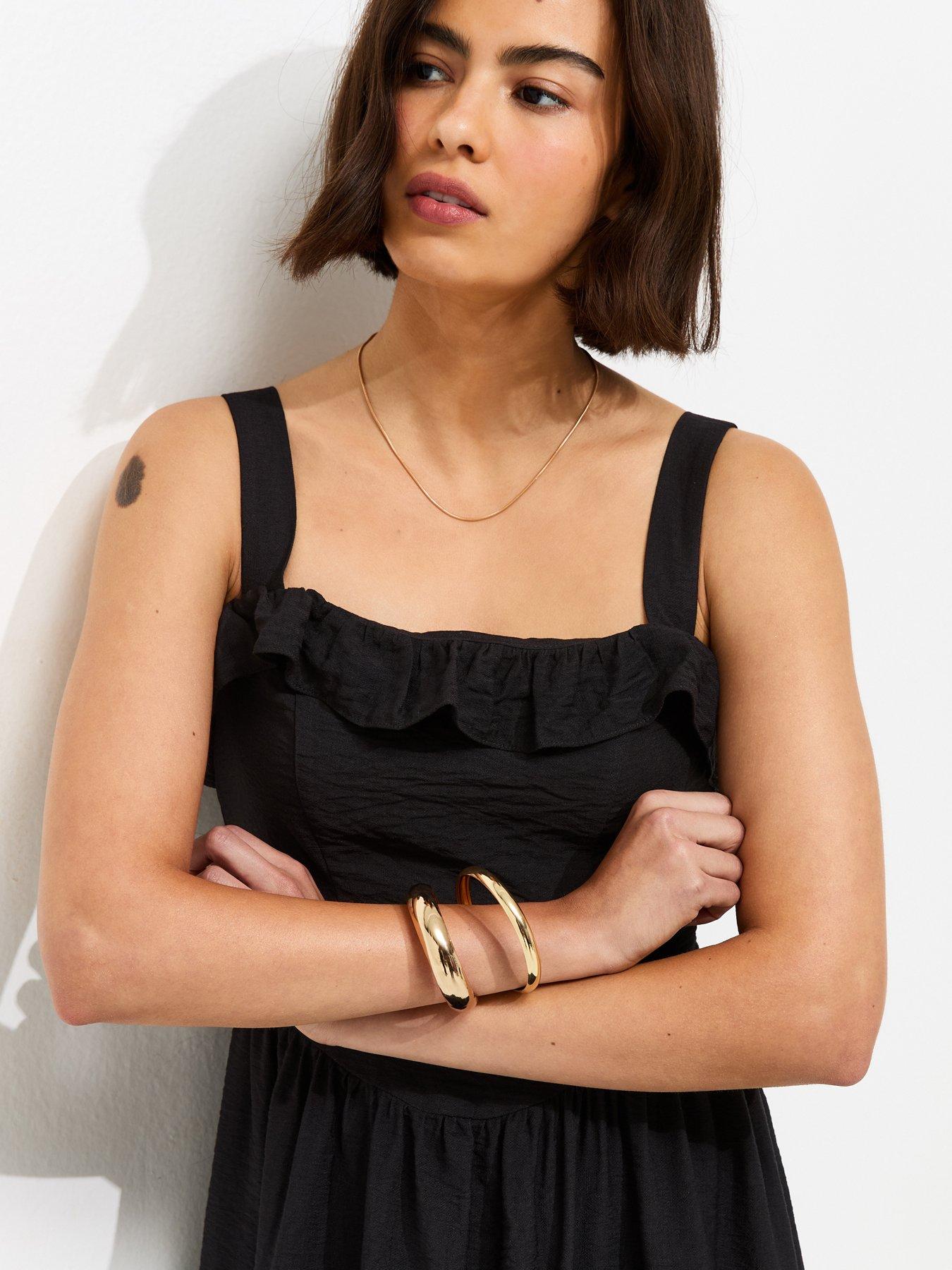 Image 5 of 5 of New Look Square Neck Frilly Trim Midi Dress - Black