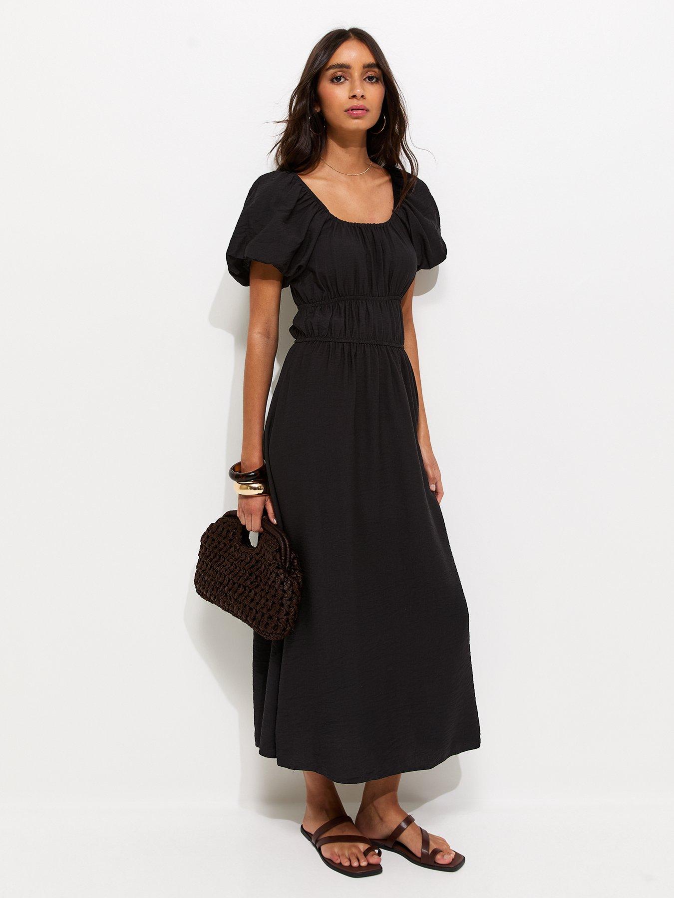 new-look-milkmaid-puffed-sleeve-midi-dress-black