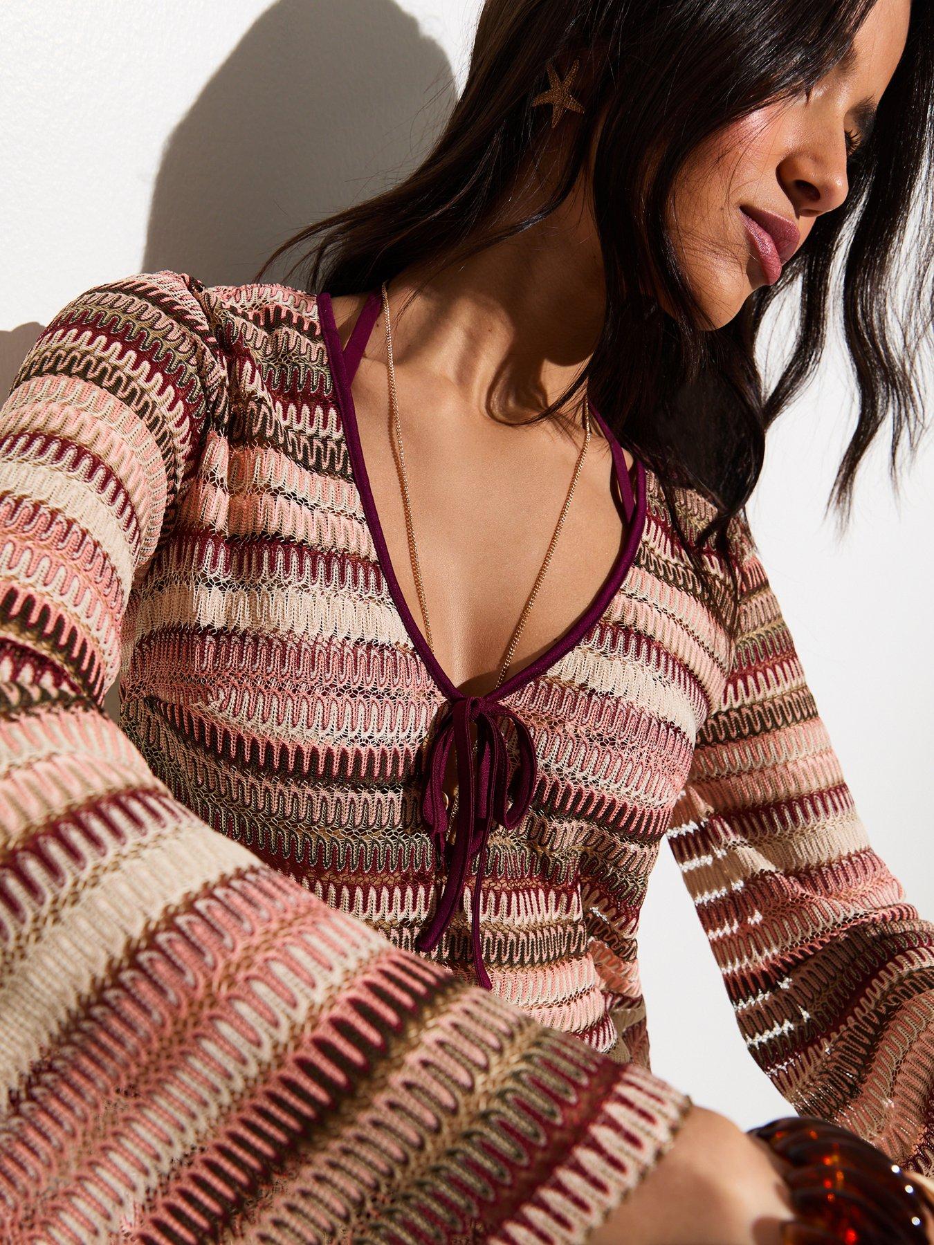 new-look-pink-stripes-crochet-kaftan-beach-mini-dressoutfit