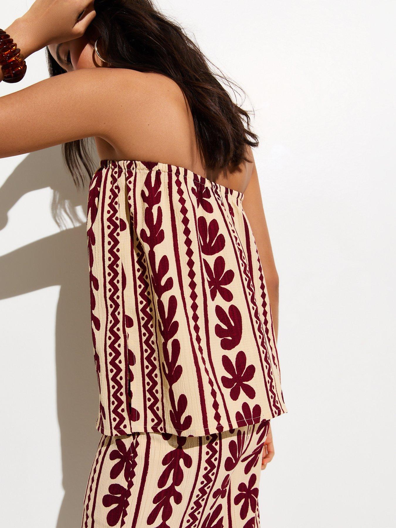 new-look-cactus-print-bandeau-beach-top-brownoutfit