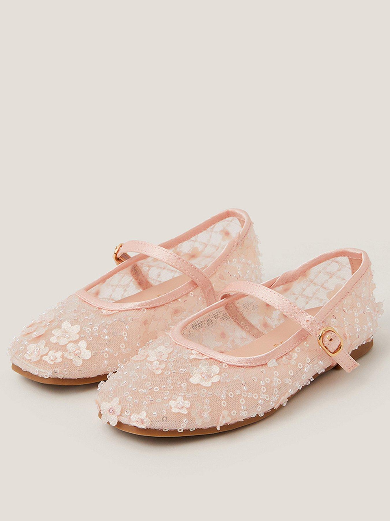 Monsoon Girls Sparkle Flower Mesh Ballerina Shoes - Pink