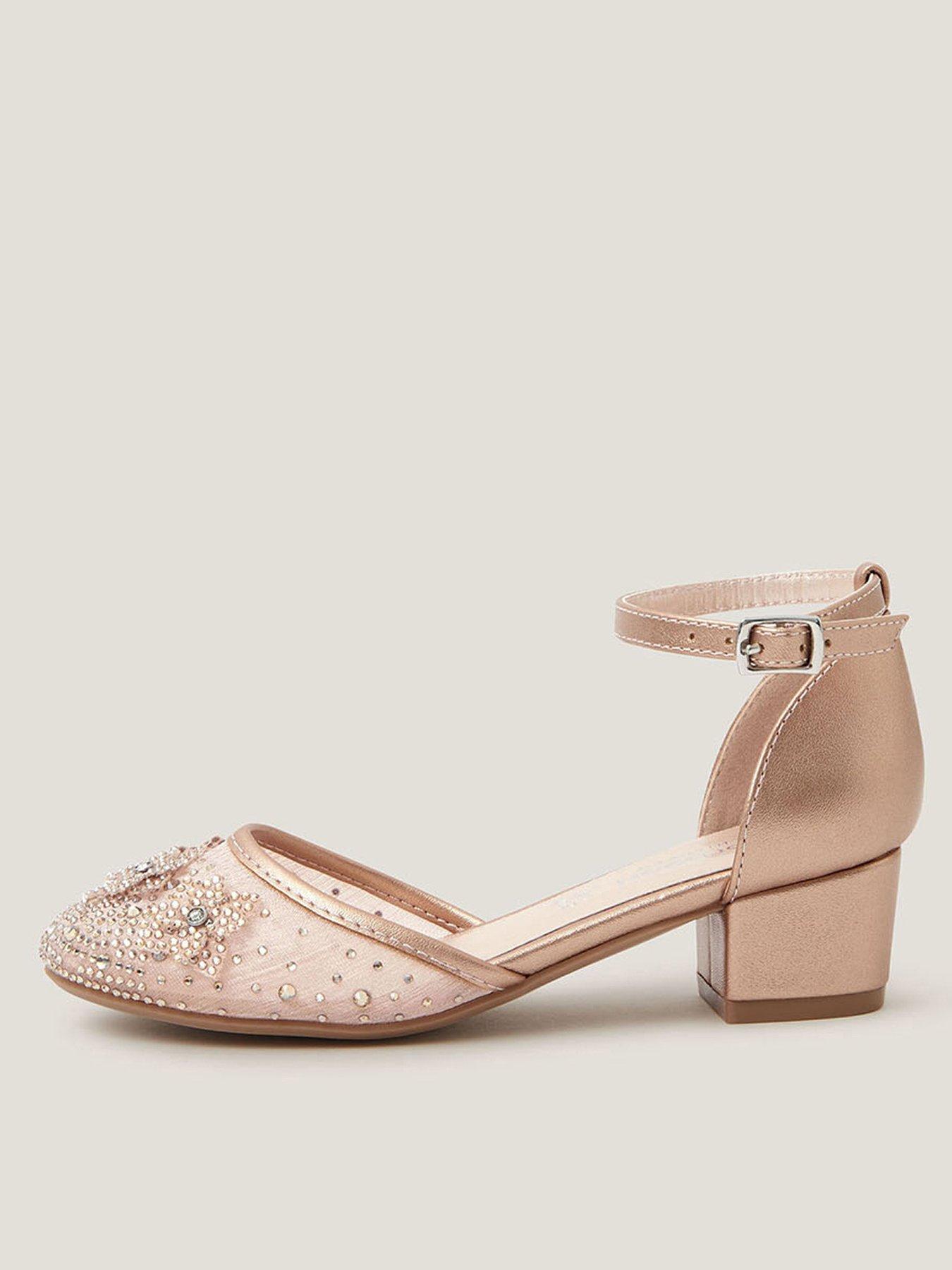 Monsoon Girls Flower Diamante 2 Part Heel Shoes - Gold