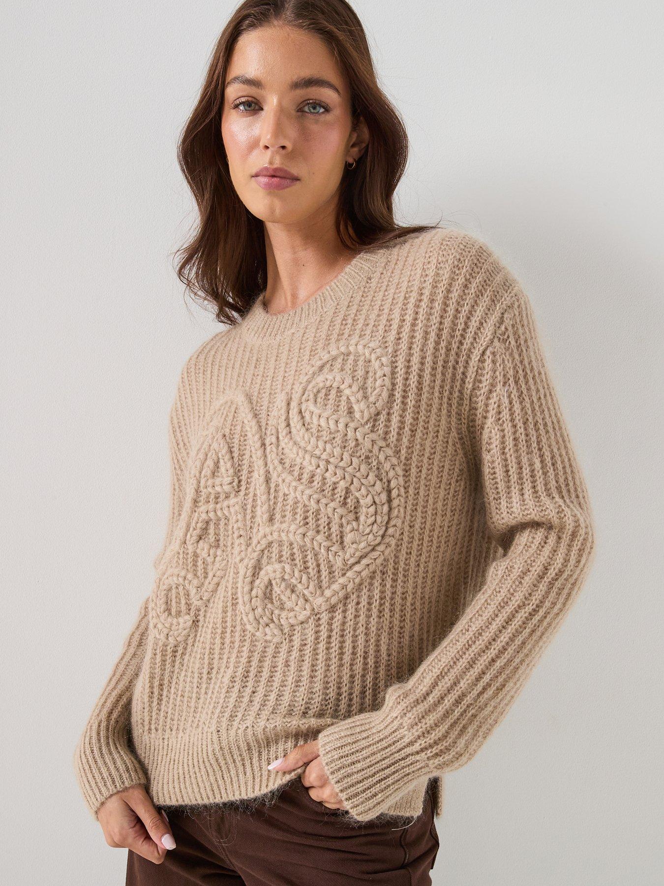 Image 1 of 5 of AllSaints Chain AllSaints Embroidered Jumper - Barley White