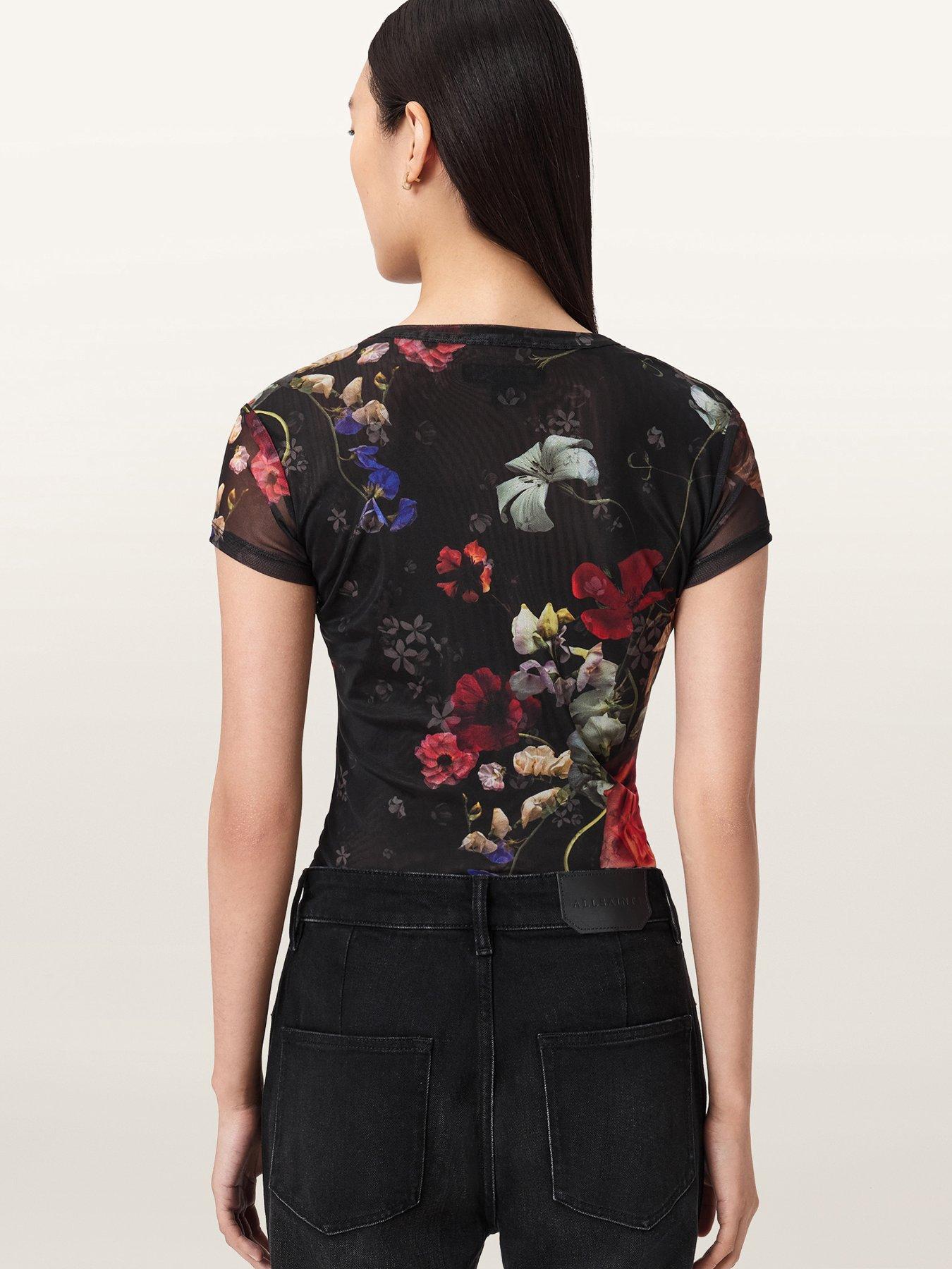 Image 2 of 5 of AllSaints Ellie Haze Mesh Tee - Black