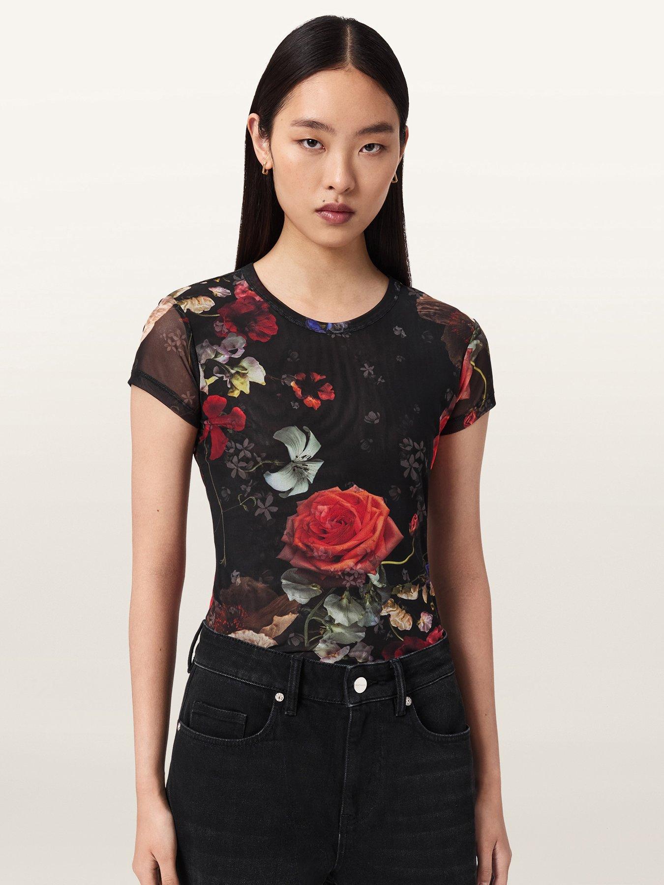 Image 3 of 5 of AllSaints Ellie Haze Mesh Tee - Black
