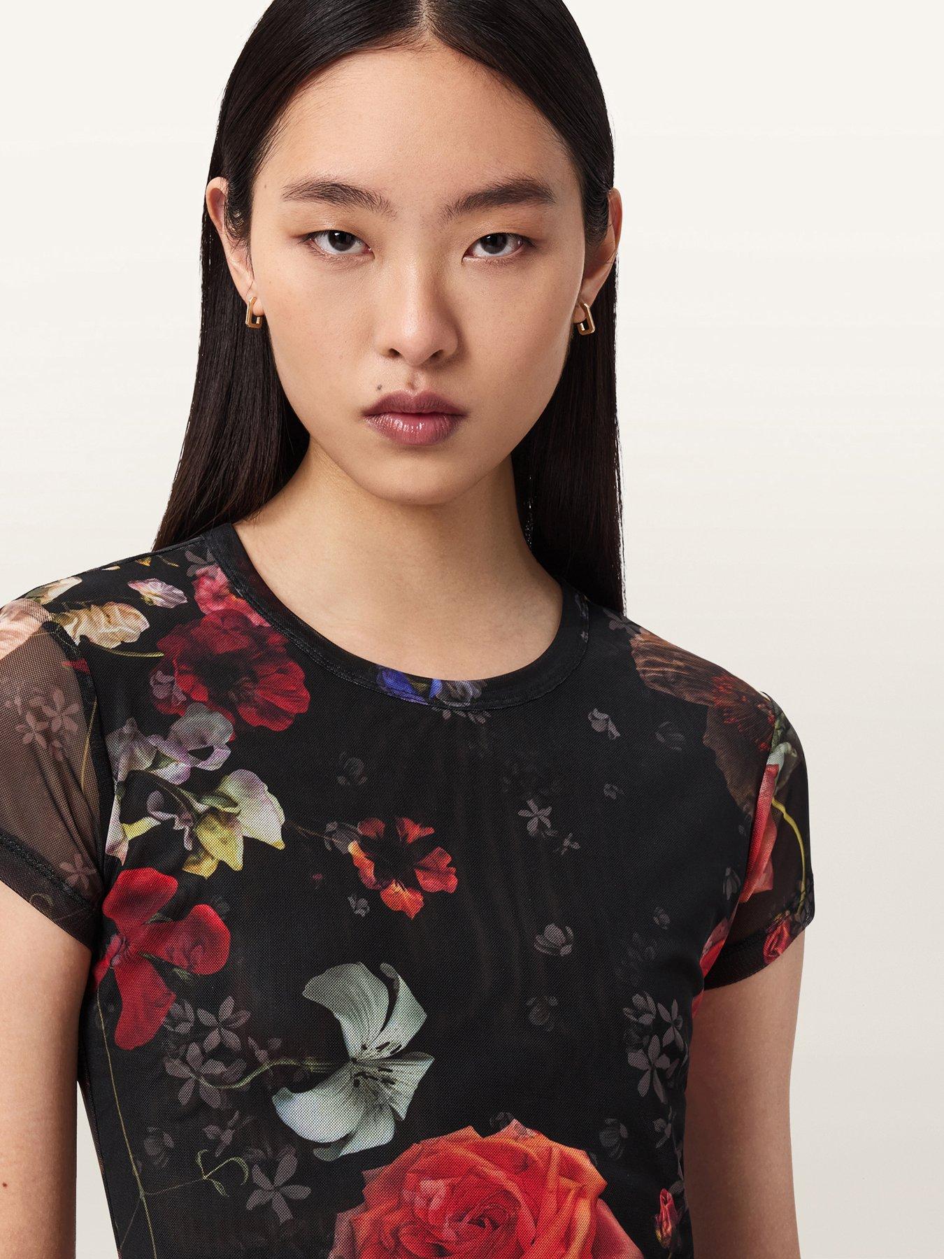 Image 4 of 5 of AllSaints Ellie Haze Mesh Tee - Black
