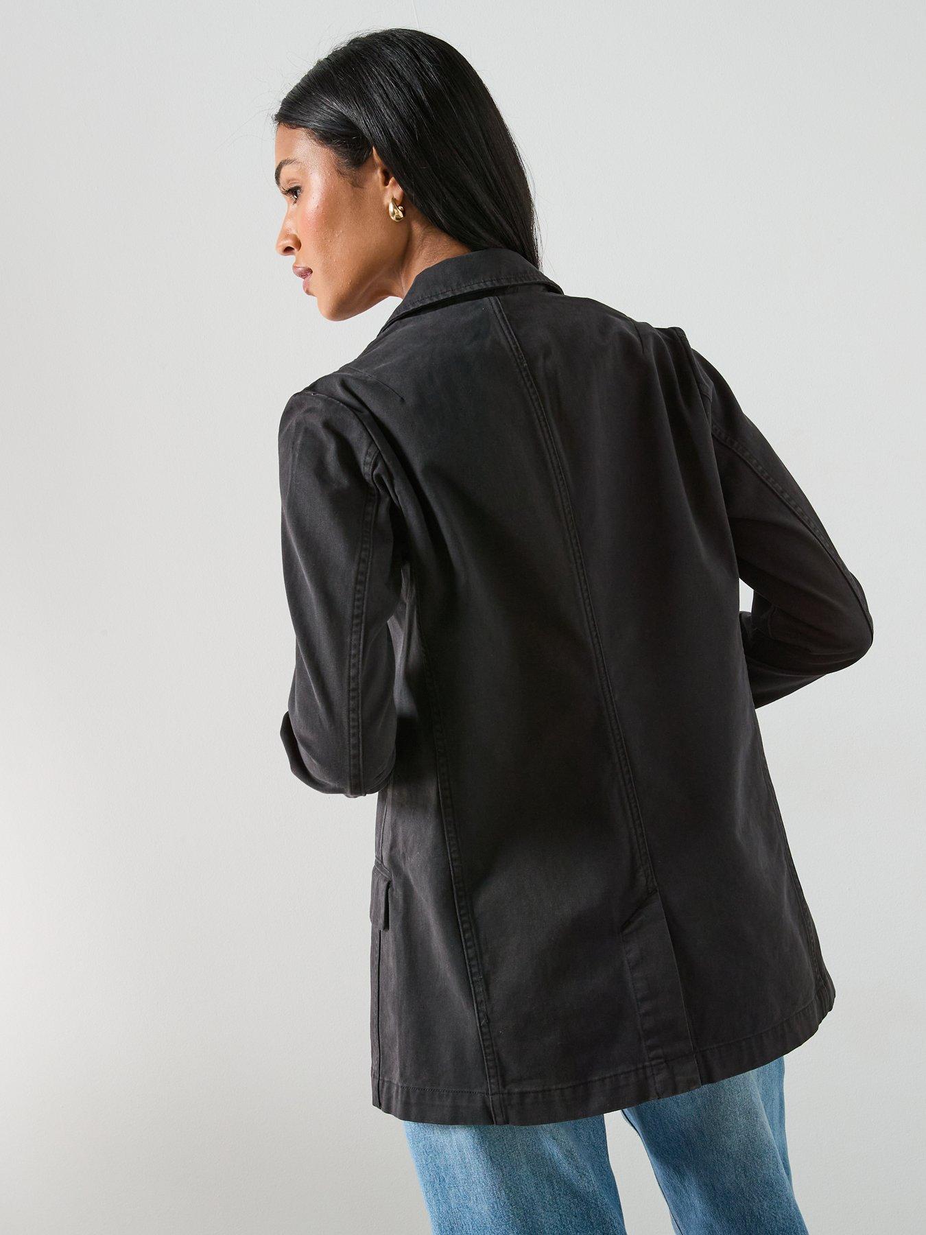 Image 2 of 6 of AllSaints Aleida Open Front Denim Blazer - Washed Black
