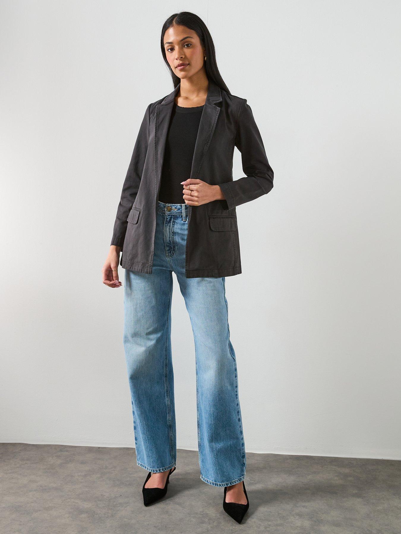 Image 3 of 6 of AllSaints Aleida Open Front Denim Blazer - Washed Black