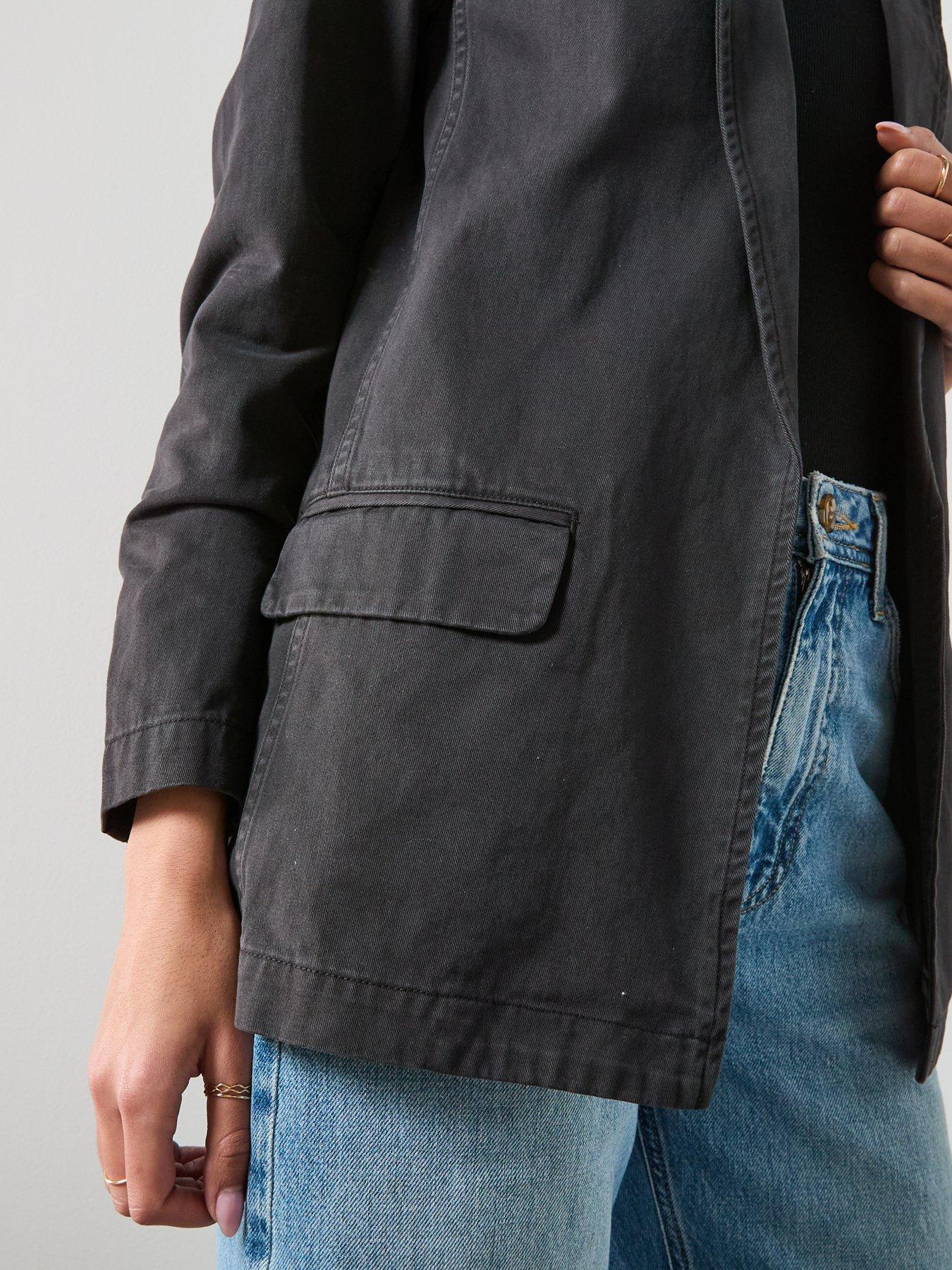 Image 4 of 6 of AllSaints Aleida Open Front Denim Blazer - Washed Black