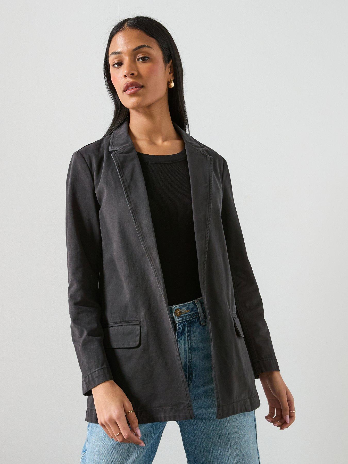 Image 6 of 6 of AllSaints Aleida Open Front Denim Blazer - Washed Black