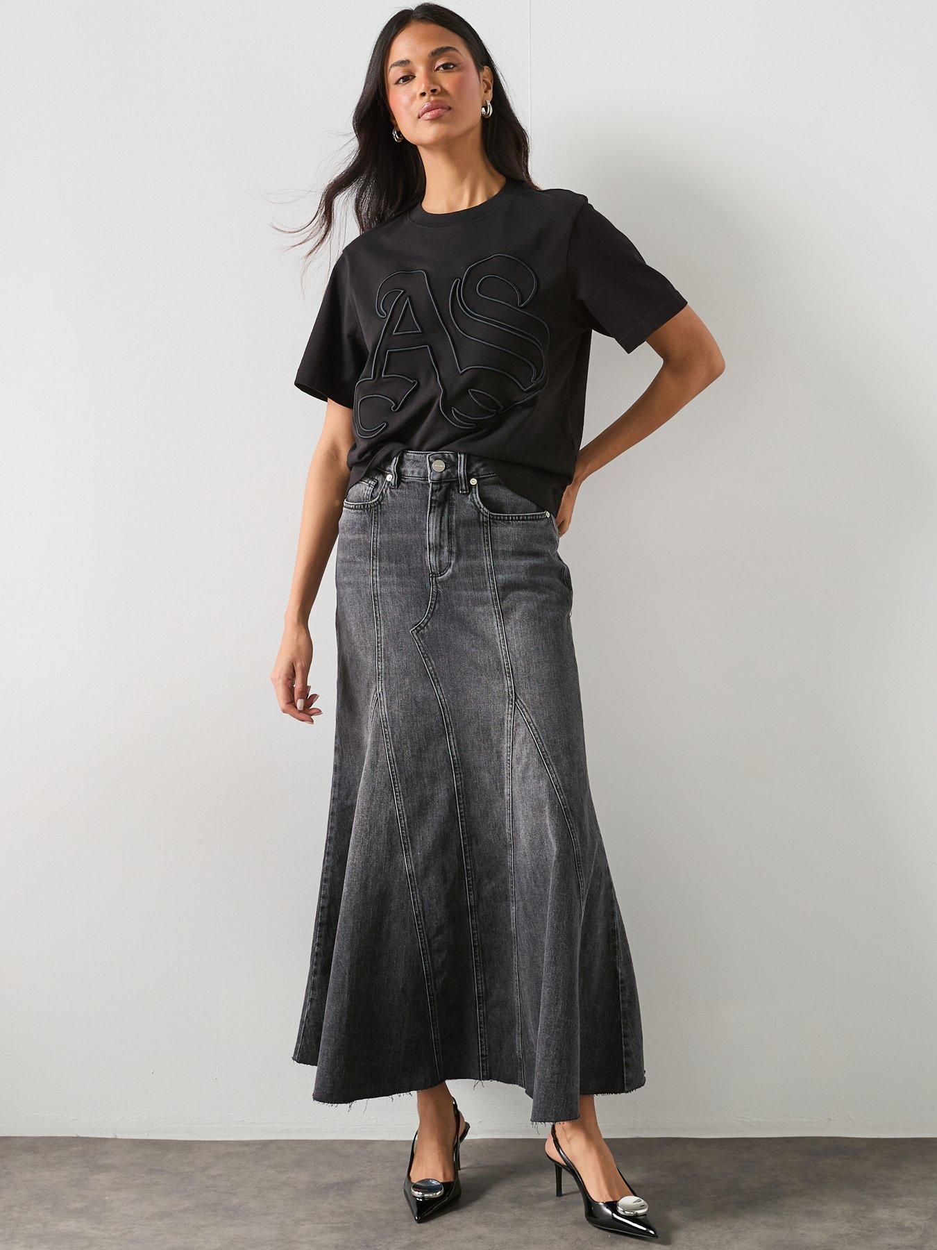 AllSaints Alma Denim Maxi Skirt - Washed Black | Very Ireland