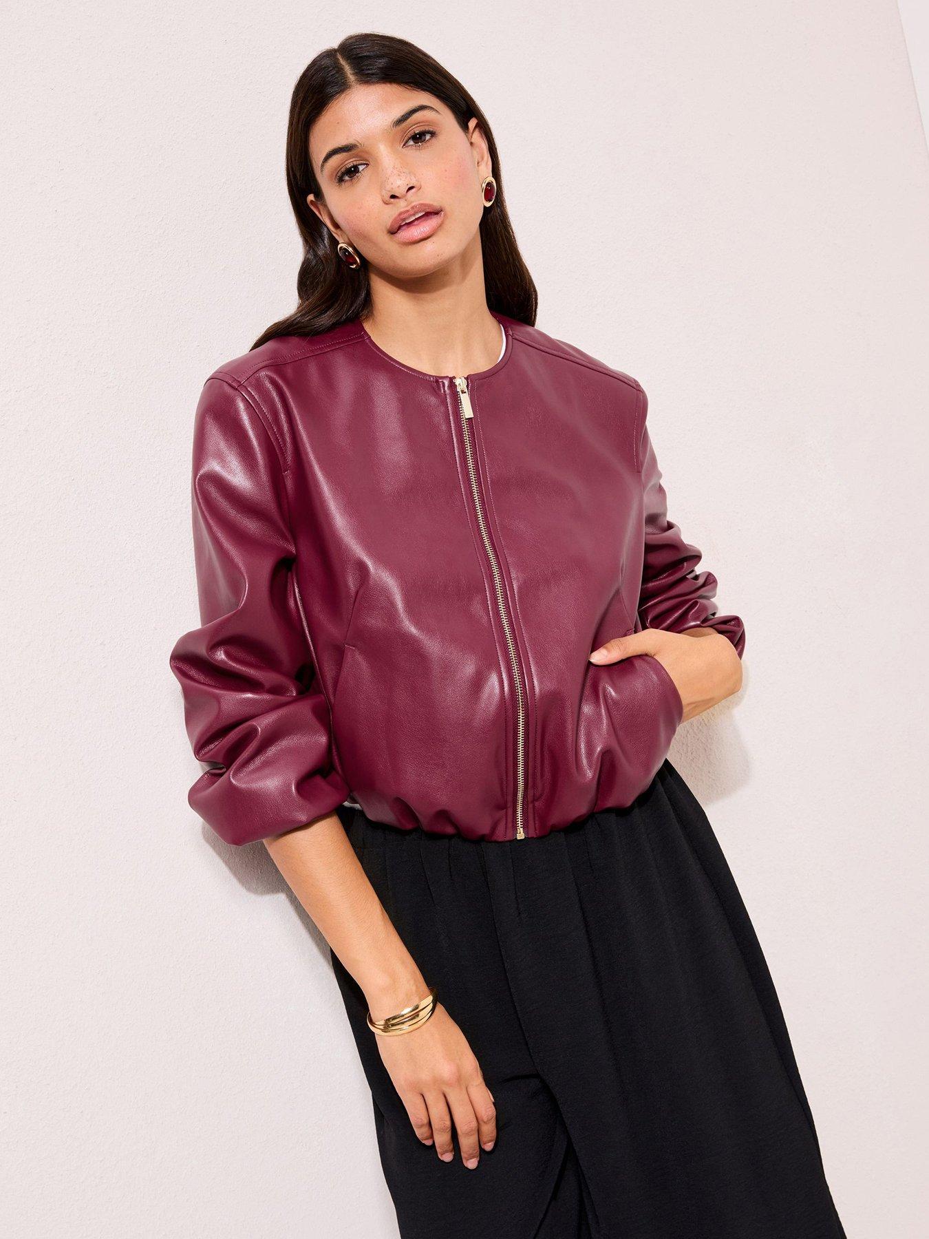 Friends Like These Faux Leather Collarless Bubble Jacket - Burgundy