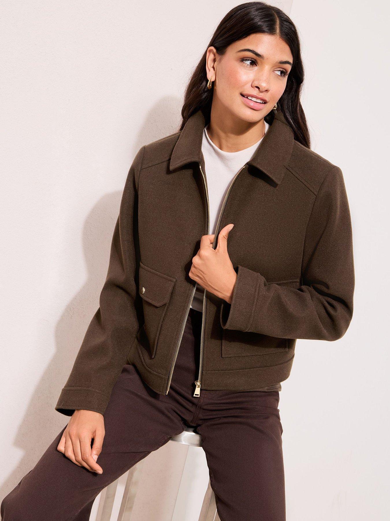 Friends Like These Short Zip Through Cosy Jacket - Brown