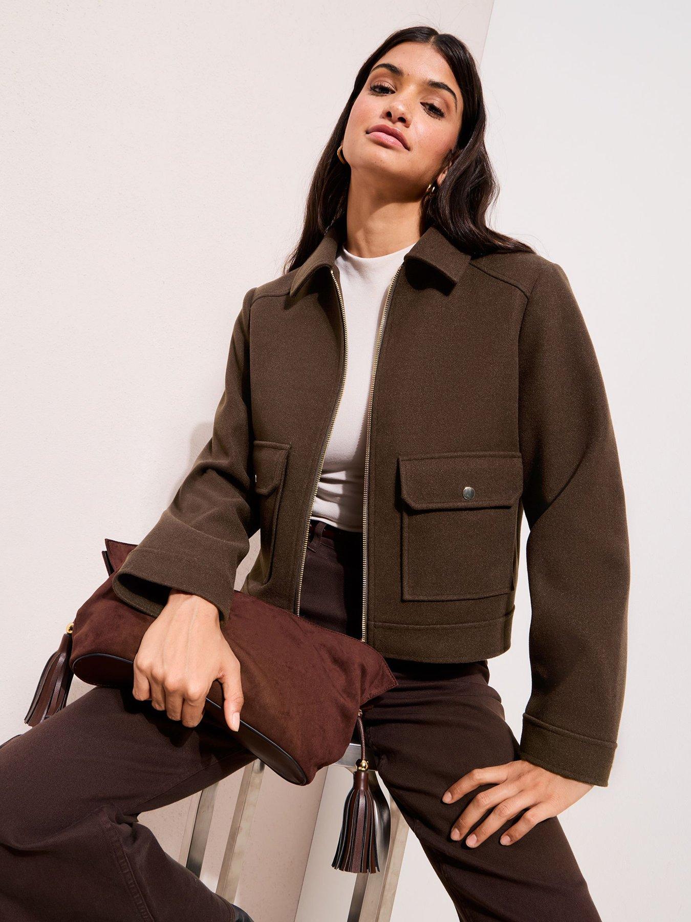 Image 4 of 5 of Friends Like These Short Zip Through Cosy Jacket - Brown