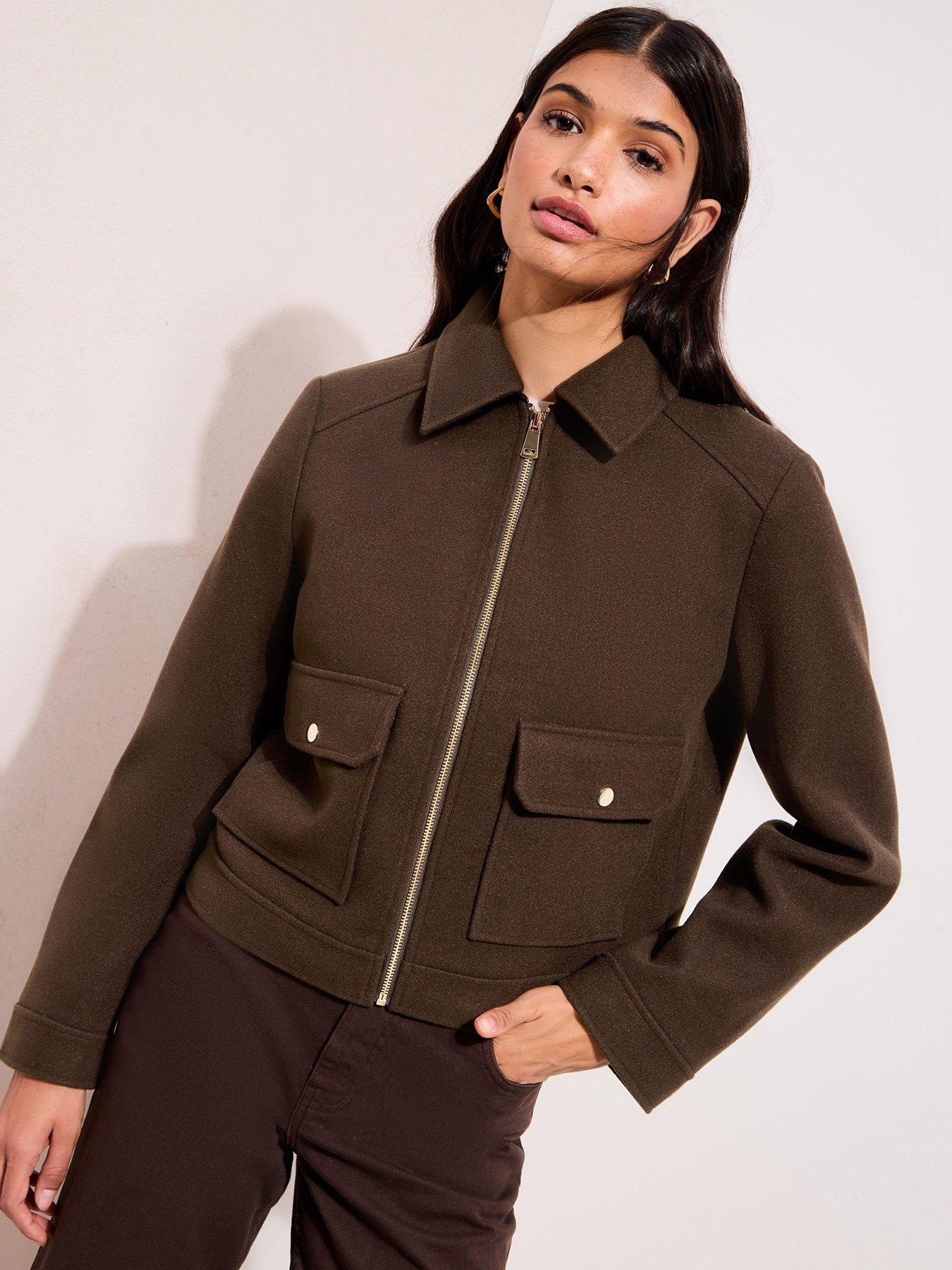 Image 5 of 5 of Friends Like These Short Zip Through Cosy Jacket - Brown