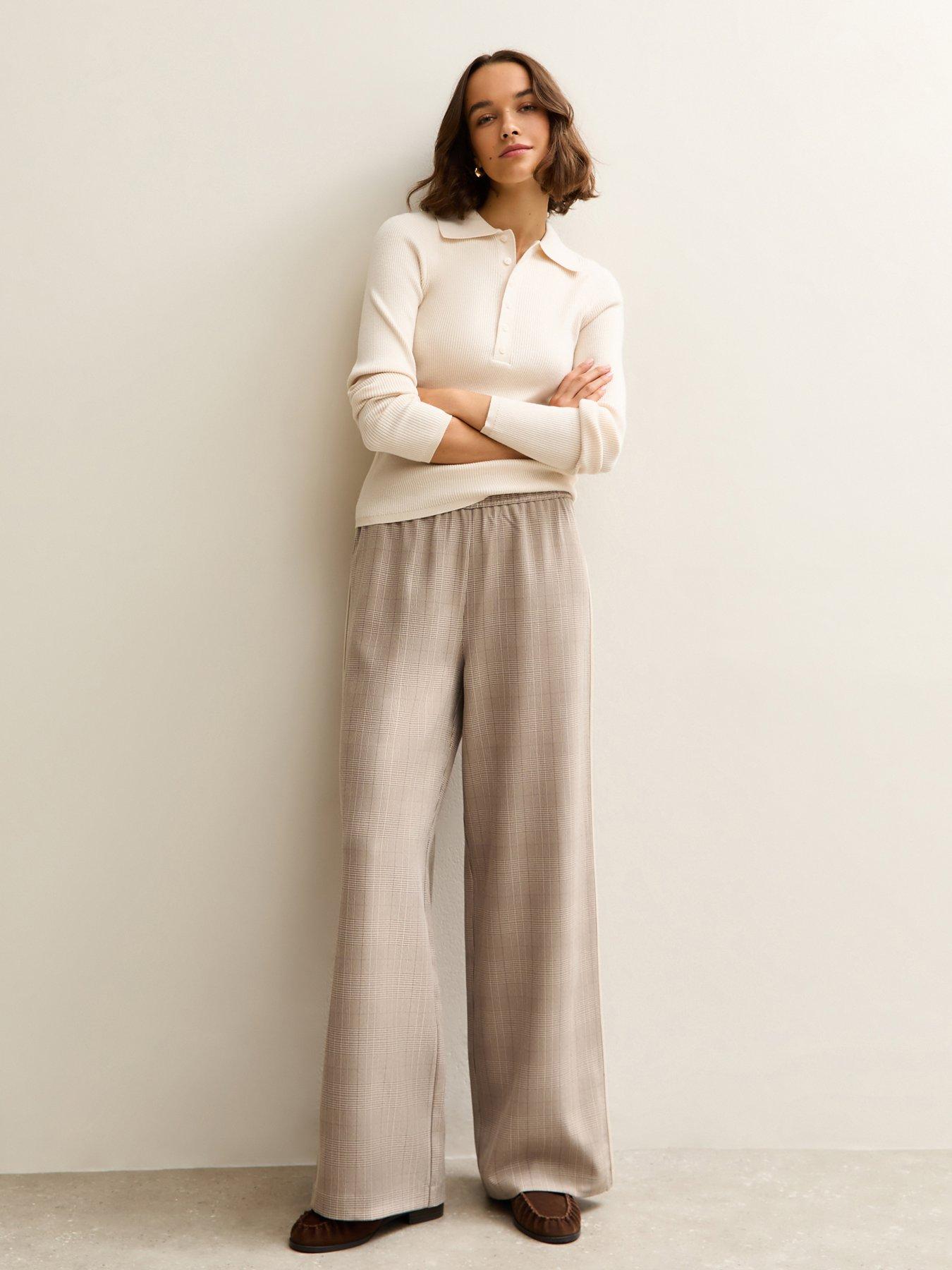 Image 1 of 5 of New Look Side Stripe Wide Leg Trouser - Light Brown