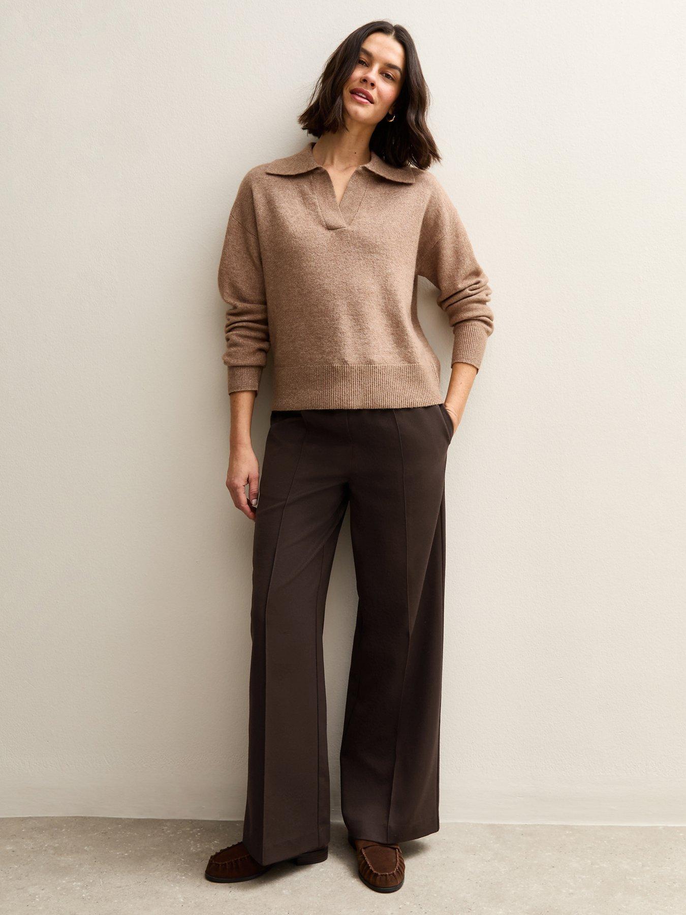 new-look-wide-leg-drawstring-trousers-brown