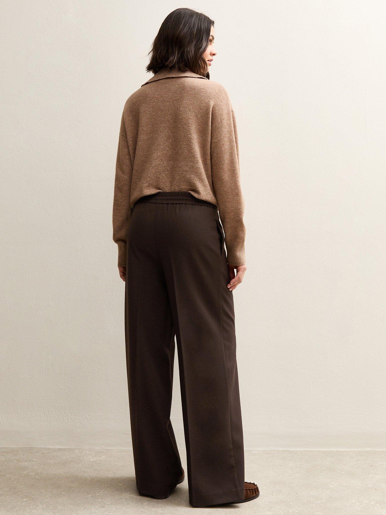 Image 2 of 5 of New Look Wide Leg Drawstring Trousers - Brown