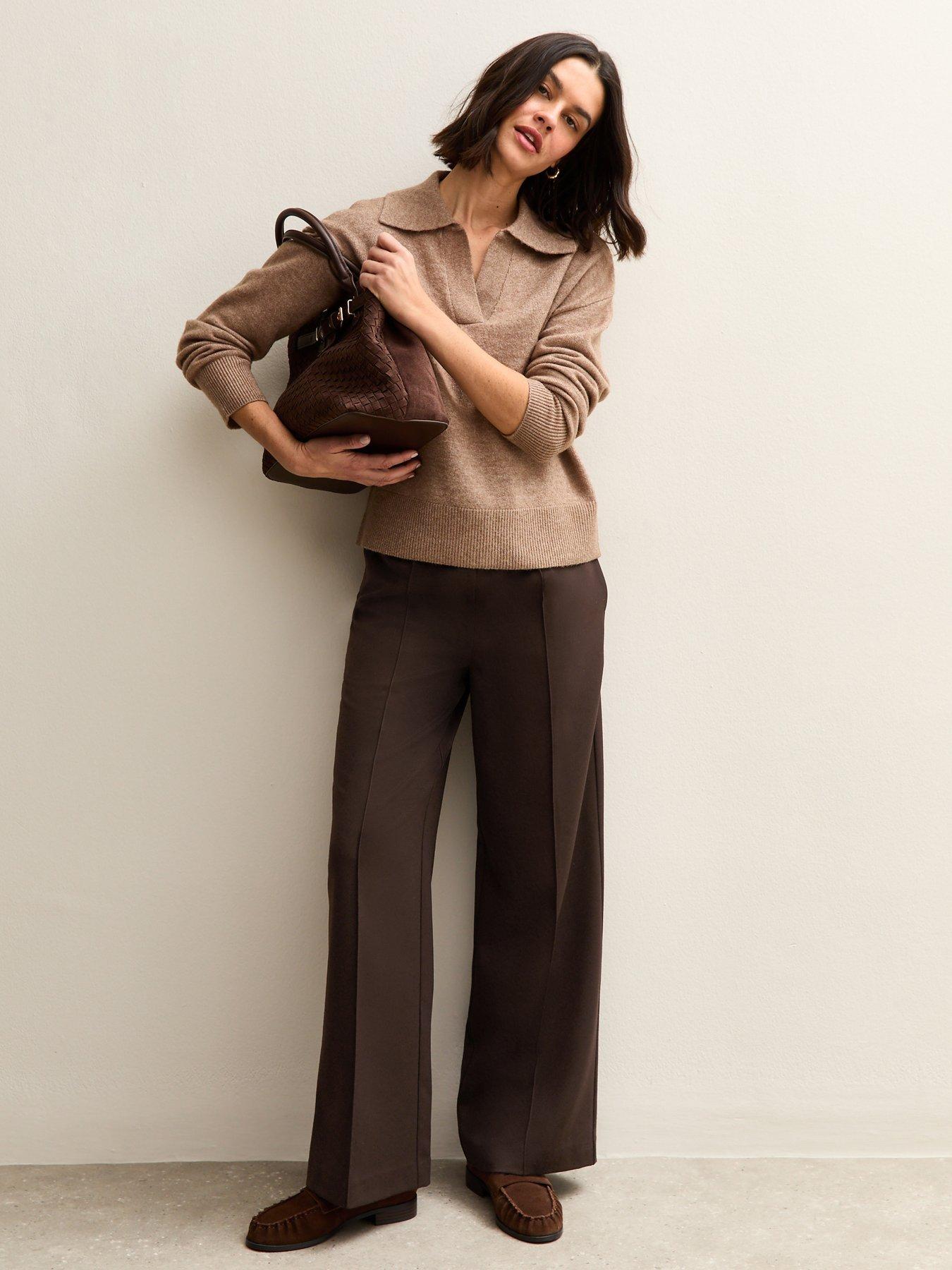 Image 3 of 5 of New Look Wide Leg Drawstring Trousers - Brown