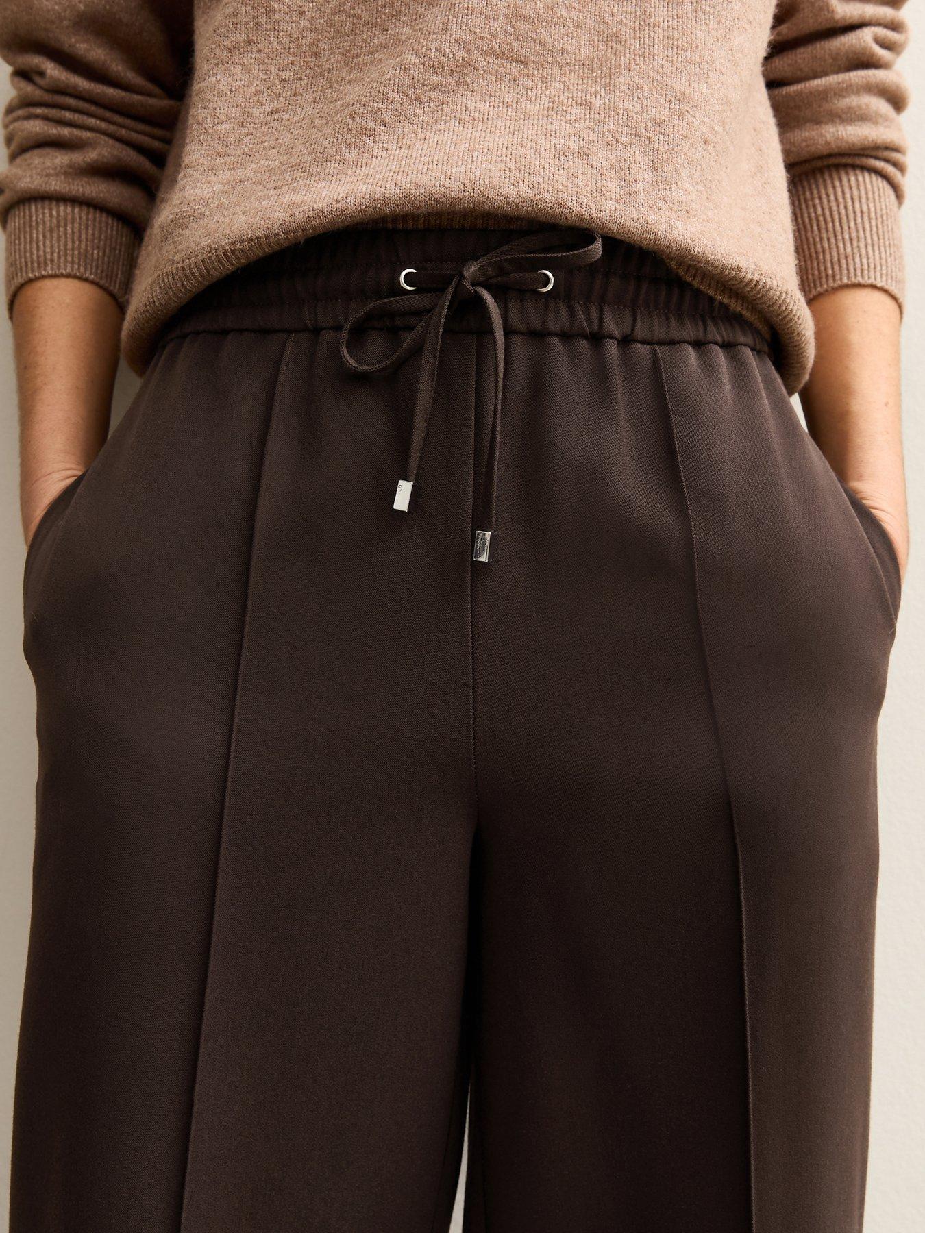 Image 4 of 5 of New Look Wide Leg Drawstring Trousers - Brown