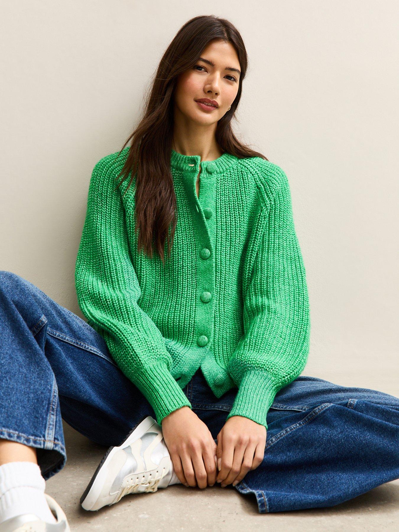 New Look Ribbed Knit Raglan Sleeve Cardigan - Green