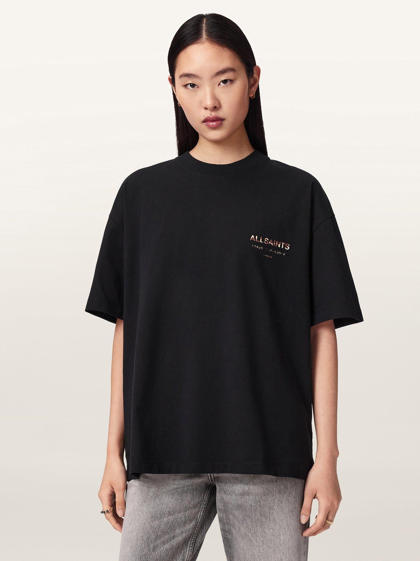 AllSaints Underground Etta T-Shirt - Black/Cow Print