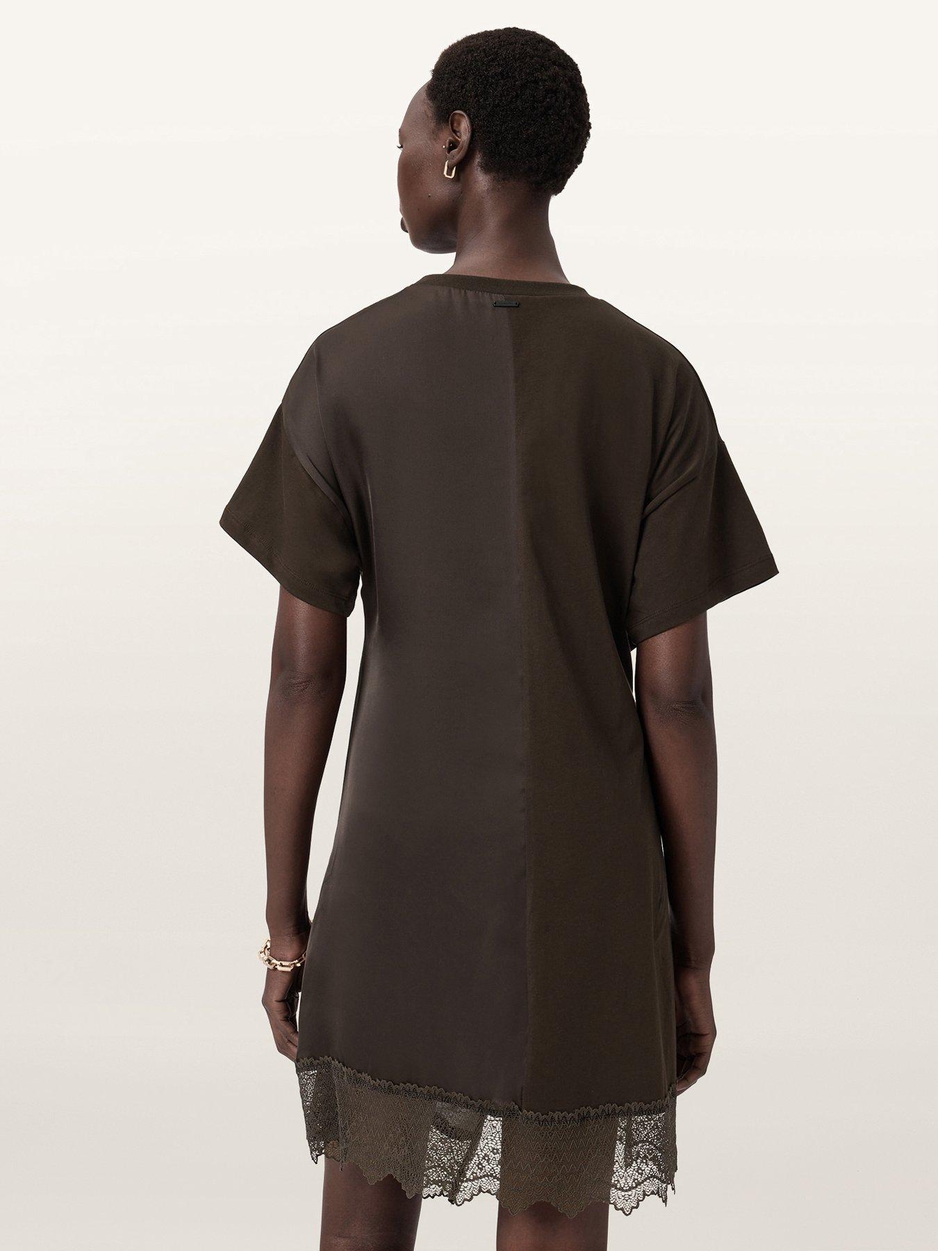 Image 2 of 7 of AllSaints Lana Lace Dress - Bottle Brown