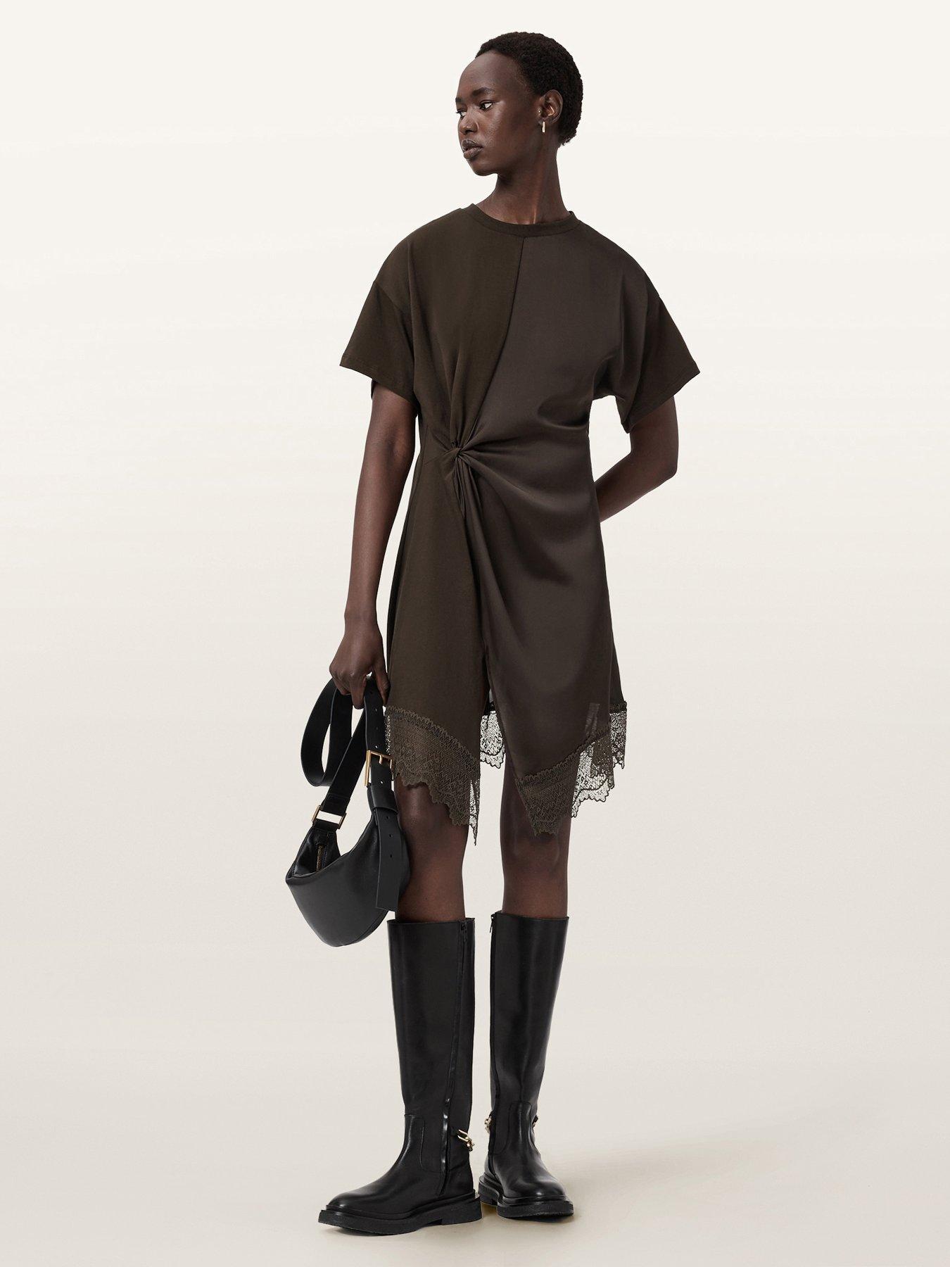 Image 3 of 7 of AllSaints Lana Lace Dress - Bottle Brown