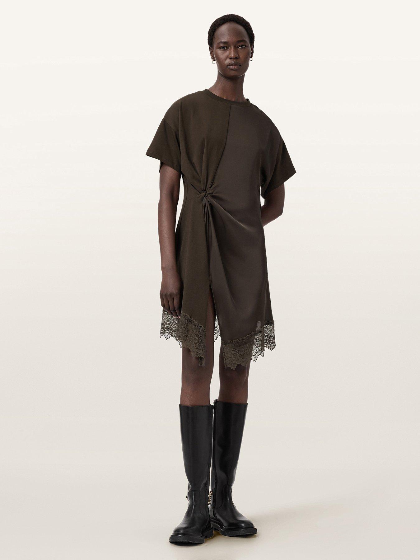 Image 4 of 7 of AllSaints Lana Lace Dress - Bottle Brown